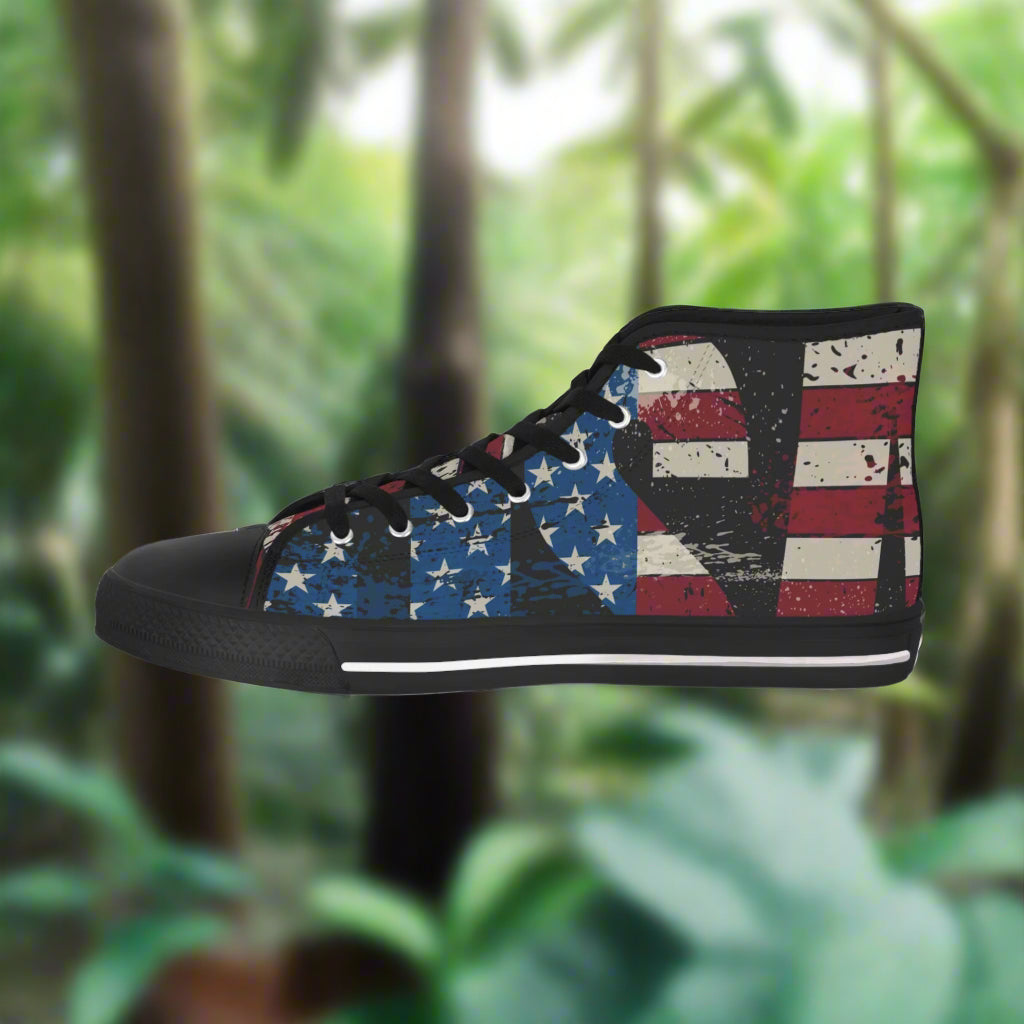💥USA 💥 Red White & Blue 💥Unisex 💥 High Top Sneakers 💥 Patriotic Vibe 💥 Full Wrap Around Print 💥