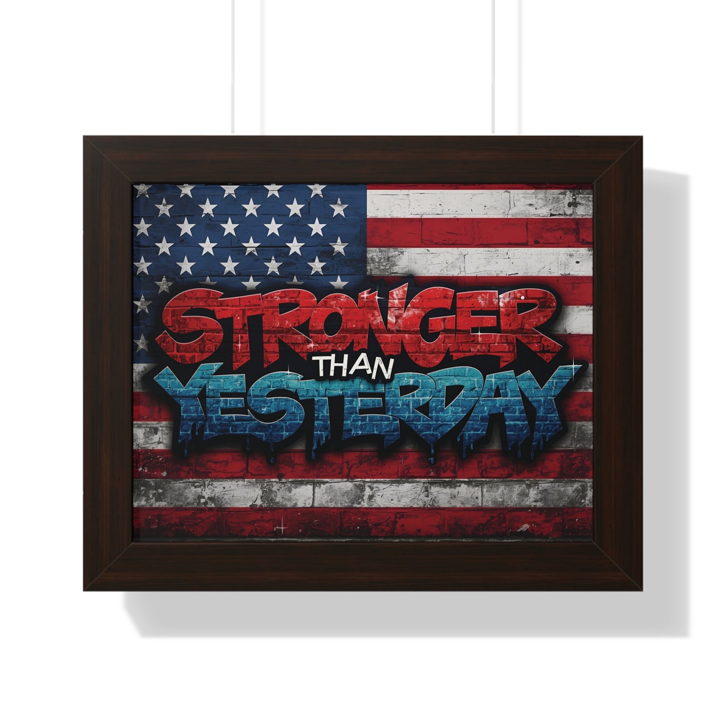Patriotic Stronger Than Yesterday Red White Blue Wall Art Print, Framed Horizontal Poster, Inspirational Home Decor, Gift for Veterans, Americana Decor, Motivational Art