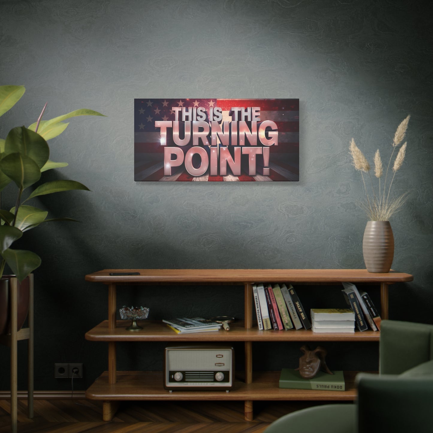 Gallery Wrapped Canvas Wall Art - Charlie Kirk Inspired - This Is The Turning Point! - Red White Blue - American Flag Backdrop Design - Multiple Sizes -