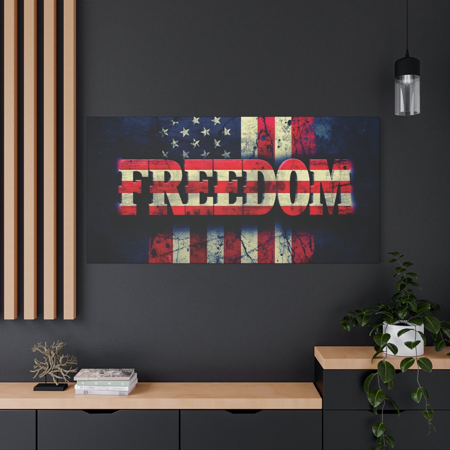 Patriotic Wall Art Print - Freedom Design Canvas Decor - American Flag Red White & Blue Artwork - Christmas Gifts - Independence Day Decoration - Home Gallery Piece -