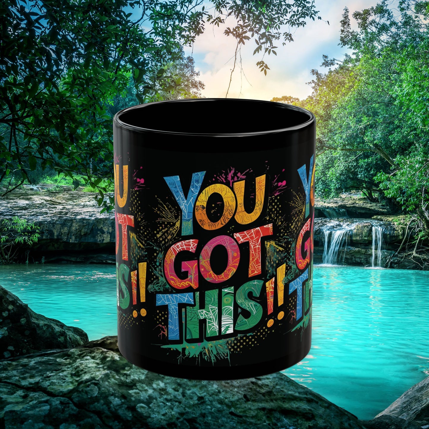 You Got This!! Motivational Mug – Glossy Black Ceramic 11oz & 15oz – Inspirational Coffee Cup for Office, Gym, Students, Friends – Microwave & Dishwasher Safe