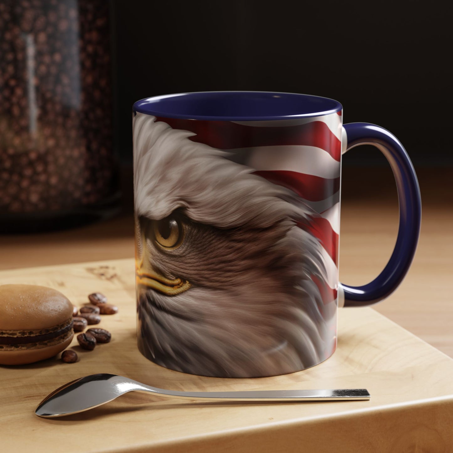 Patriotic Bald Eagle Coffee Mug – American Flag Accent Cup for Proud Americans & Veterans (11oz & 15oz, Multiple Colors)