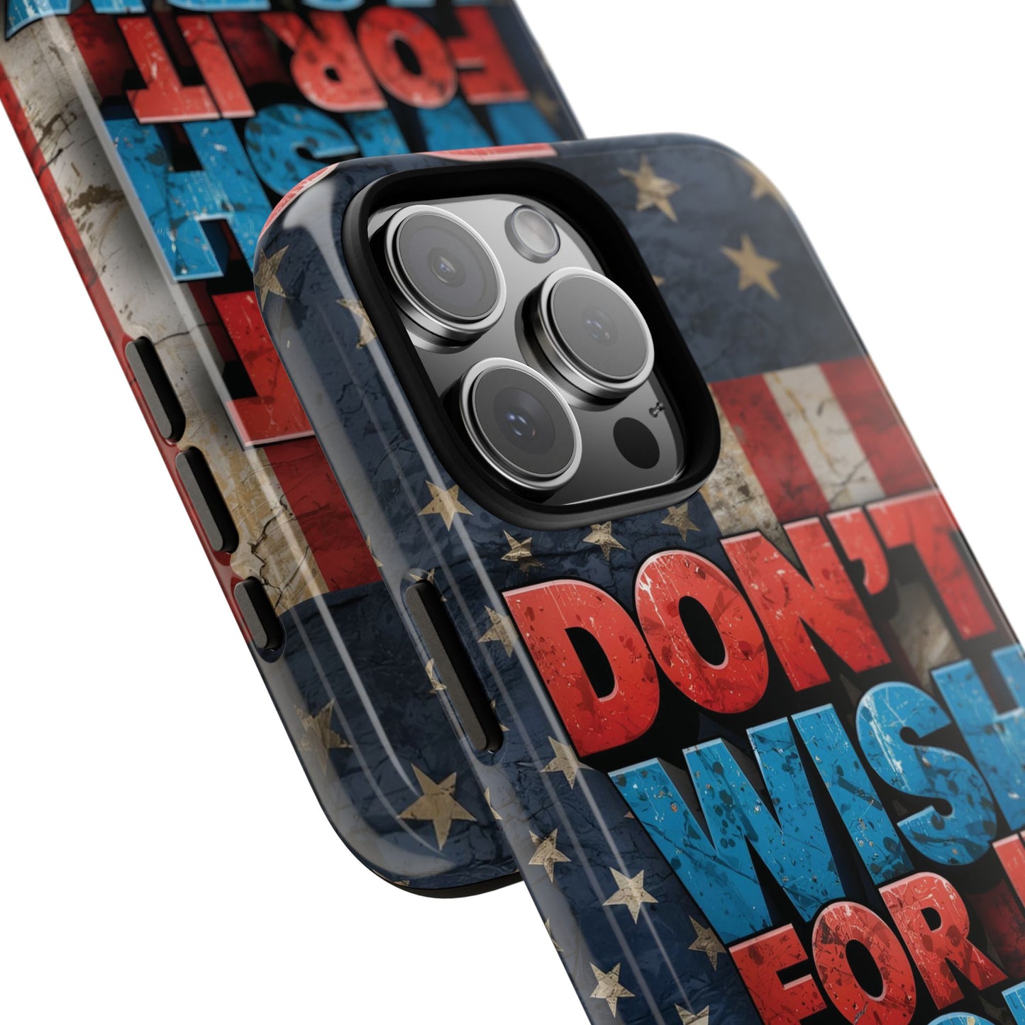 Motivational Phone Case - Don't Wish for It, Work for It | Patriotic Design, Gift for Fitness Lovers, USA Flag, Inspirational Decor