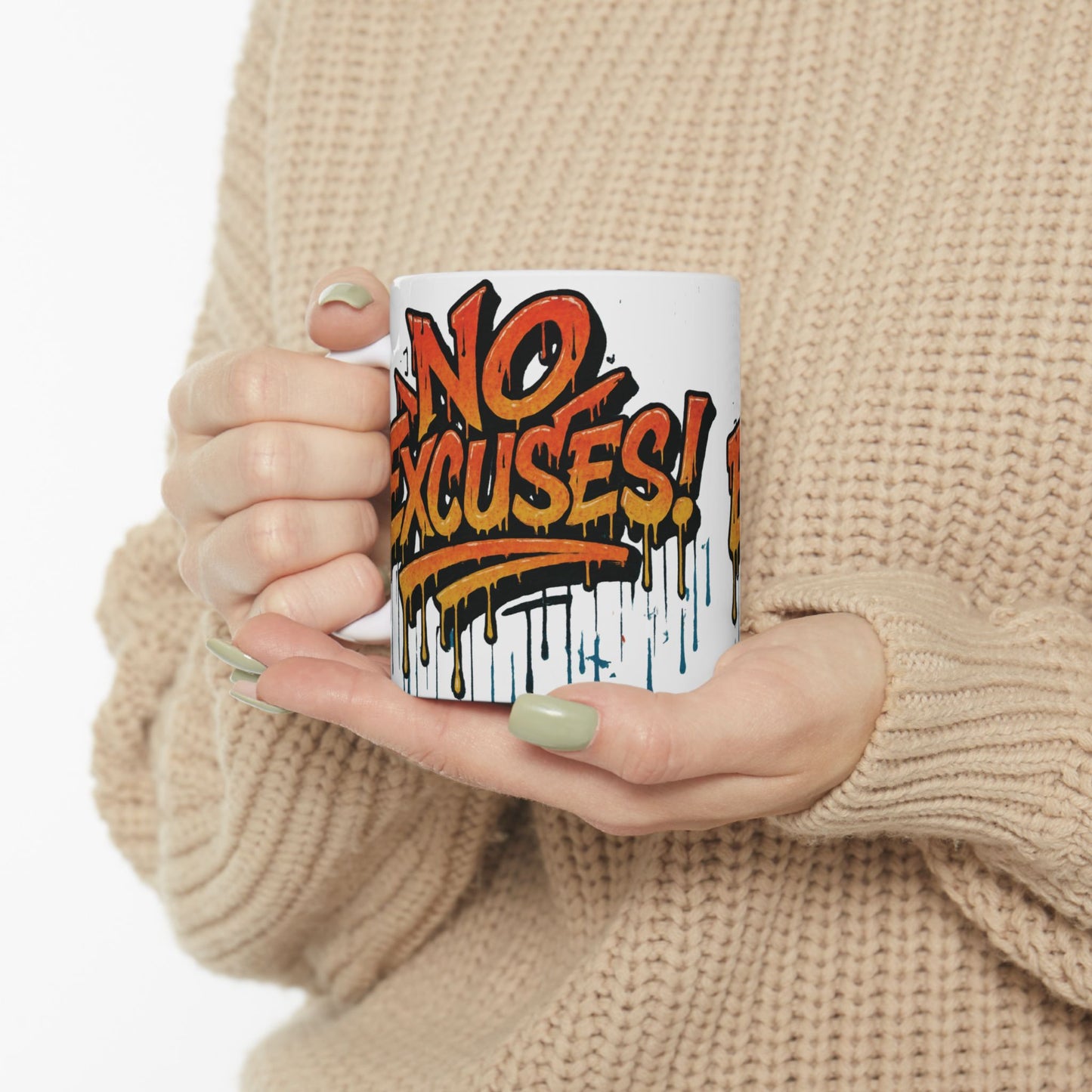 Motivational Ceramic Mug - No Excuses! Coffee Cup for Encouragement, Office Decor, Gift for Friends, Inspirational Tea Mug