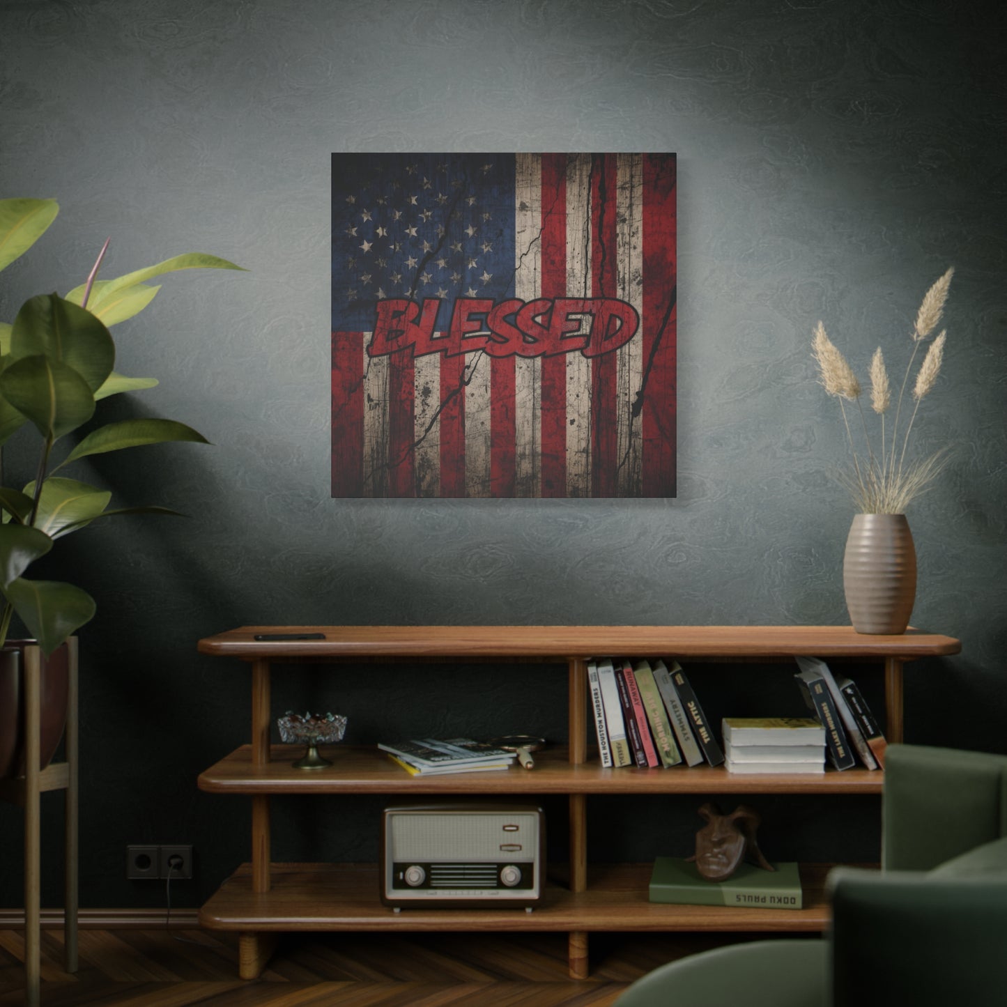 Blessed Patriotic Canvas Wall Art, Americana Decor, Home Wall Decoration, Rustic Flag Artwork, US Flag Decor