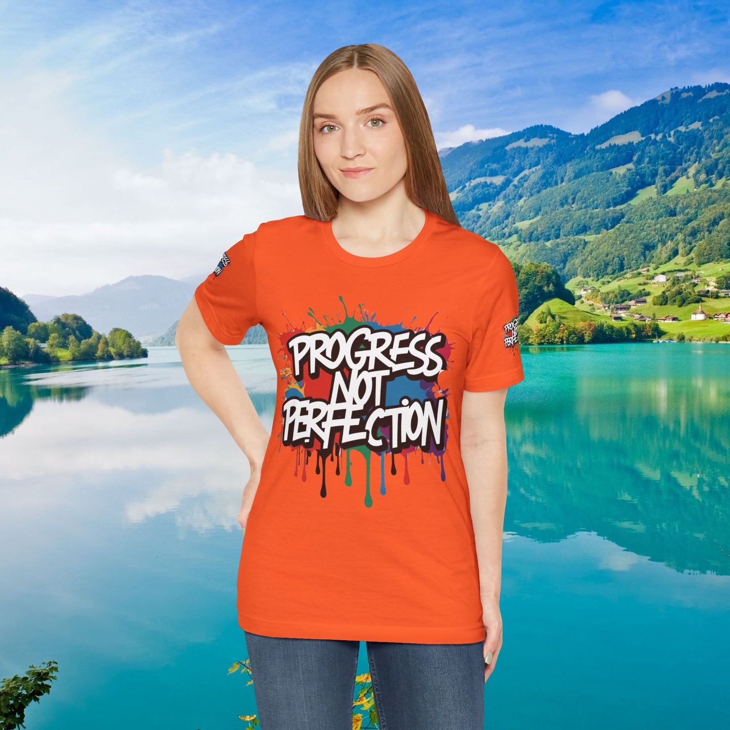 💥 Vibrant 💥 Eye-catching 💥 Motivational 💥 All Over Print 💥 Unisex T-shirt 💥 Progress Not Perfection 💥 Art-Inspired 💥 Apparel 💥 Sizes XS x 4XL 💥