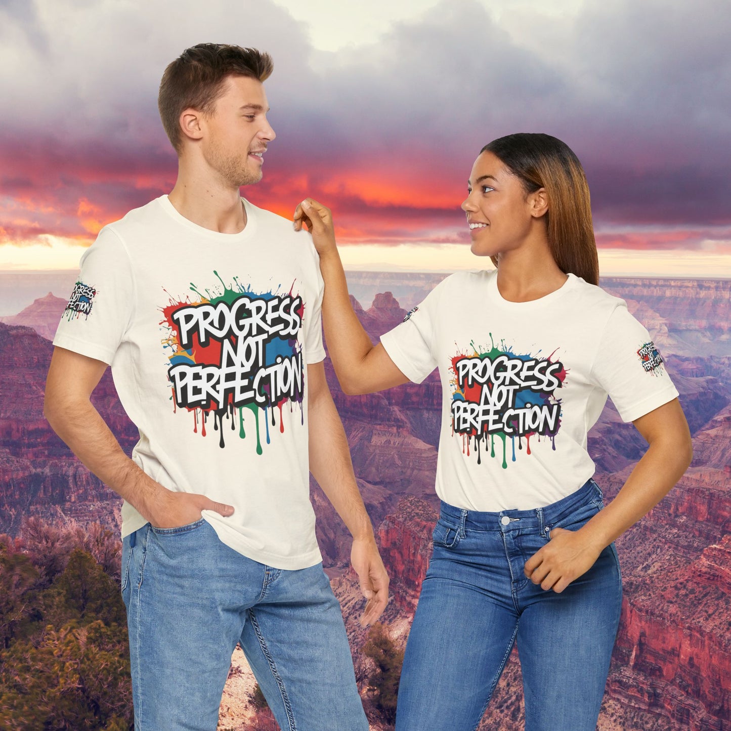 💥 Vibrant 💥 Eye-catching 💥 Motivational 💥 All Over Print 💥 Unisex T-shirt 💥 Progress Not Perfection 💥 Art-Inspired 💥 Apparel 💥 Sizes XS x 4XL 💥