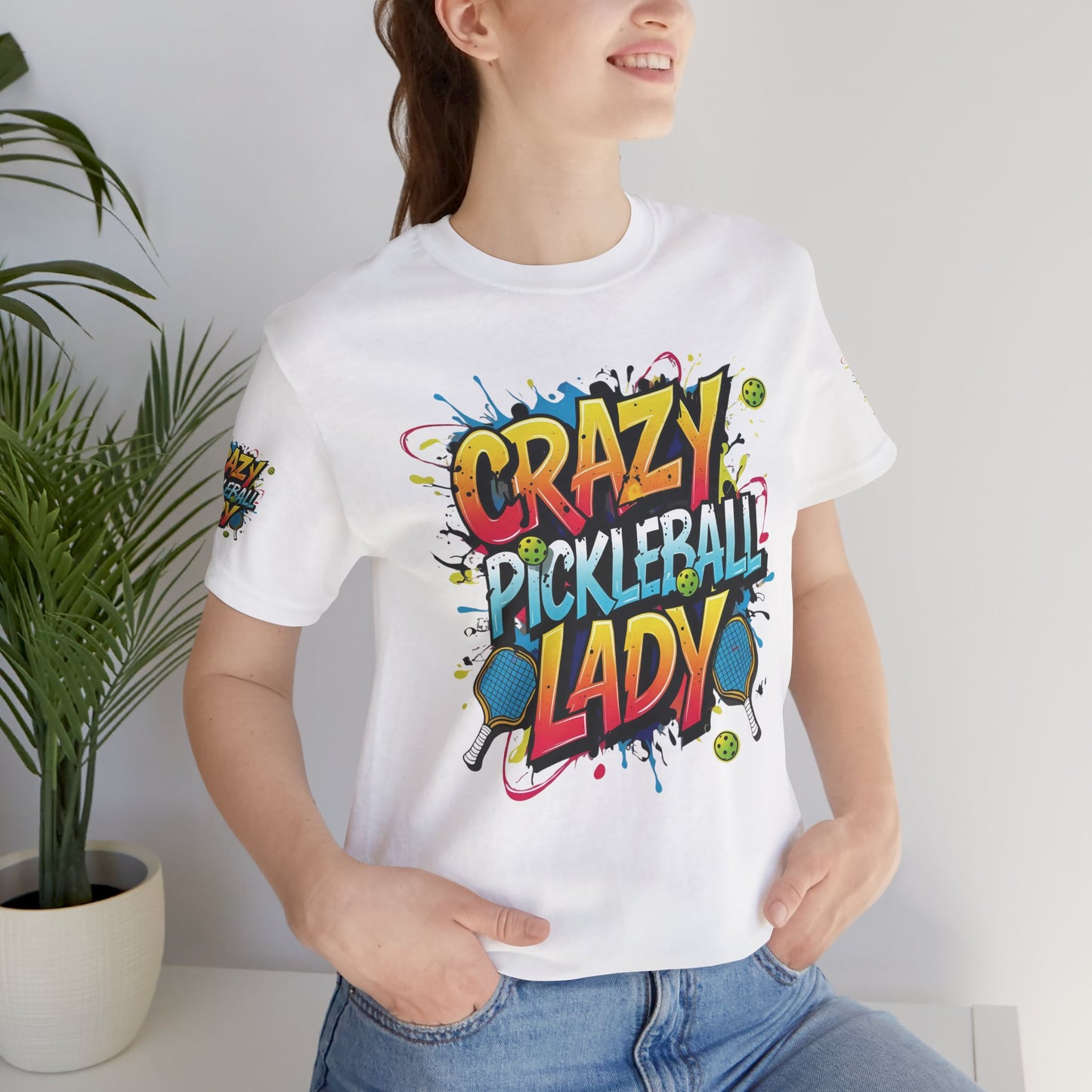 Eye-Catching Crazy Pickleball Lady T-Shirt - Fun Graphic Tee for Pickleball Enthusiasts Sizes XS-5XL