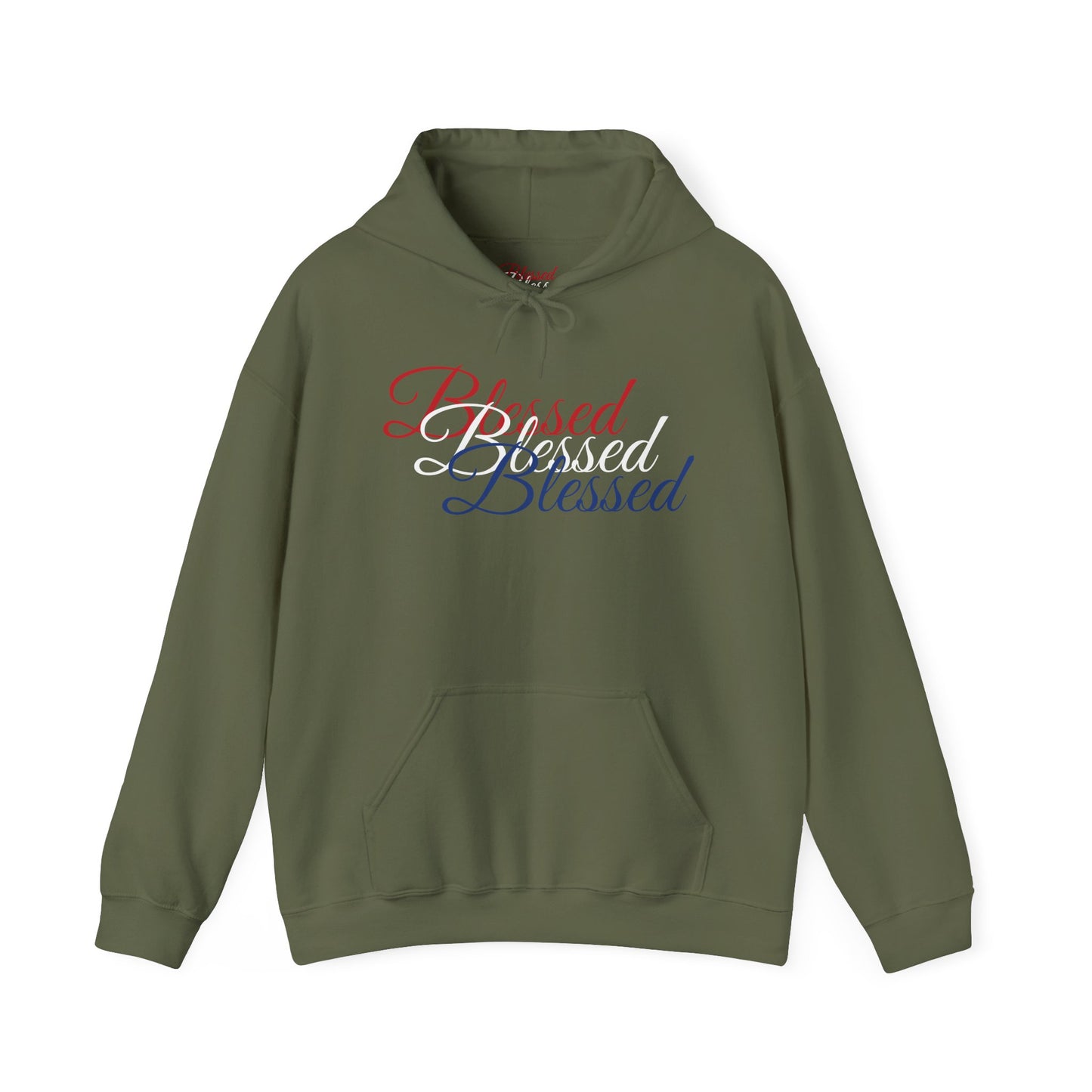 Blessed Hoodie – Patriotic Red, White & Blue Unisex Pullover Sweatshirt with Front & Back Print – Cozy, Positive Vibes Gift