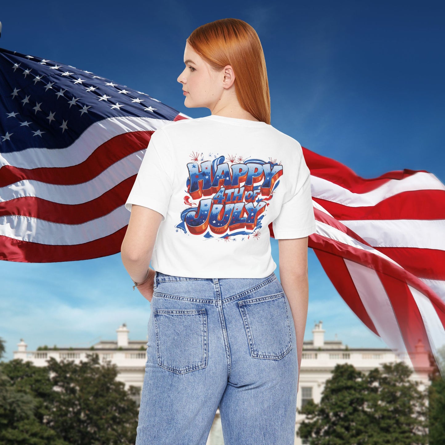 Happy 4th Of July, Print Design T-Shirt, Independence Day, American Flag, Bald Eagle, Red White Blue