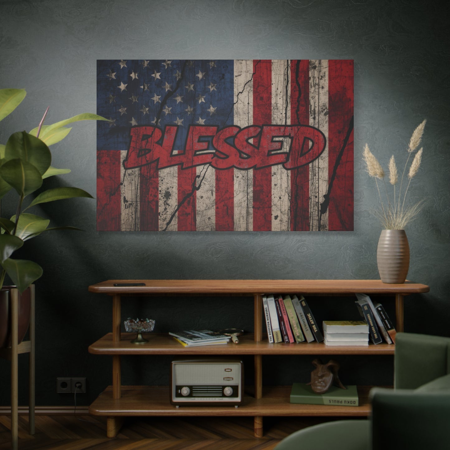 Blessed Patriotic Canvas Wall Art, Americana Decor, Home Wall Decoration, Rustic Flag Artwork, US Flag Decor