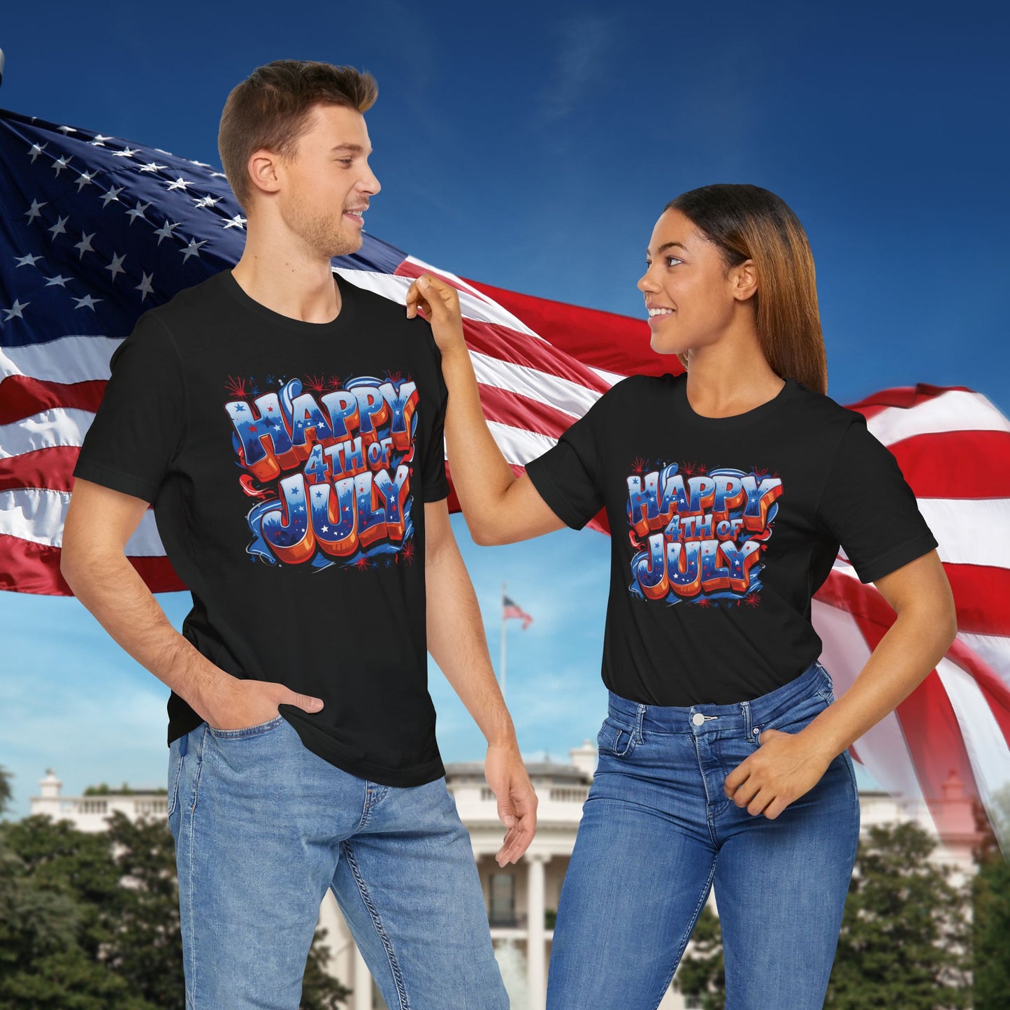 Happy 4th Of July, Print Design T-Shirt, Independence Day, American Flag, Bald Eagle, Red White Blue