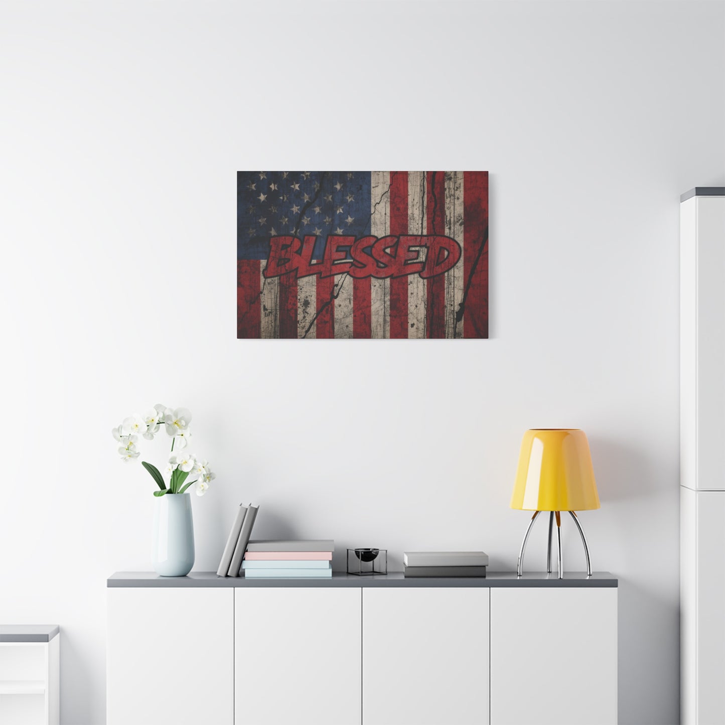 Blessed Patriotic Canvas Wall Art, Americana Decor, Home Wall Decoration, Rustic Flag Artwork, US Flag Decor