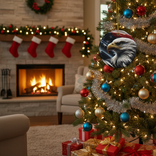Patriotic Eagle Ornaments - American Flag Backdrop - 2 Sided Same Pic -
