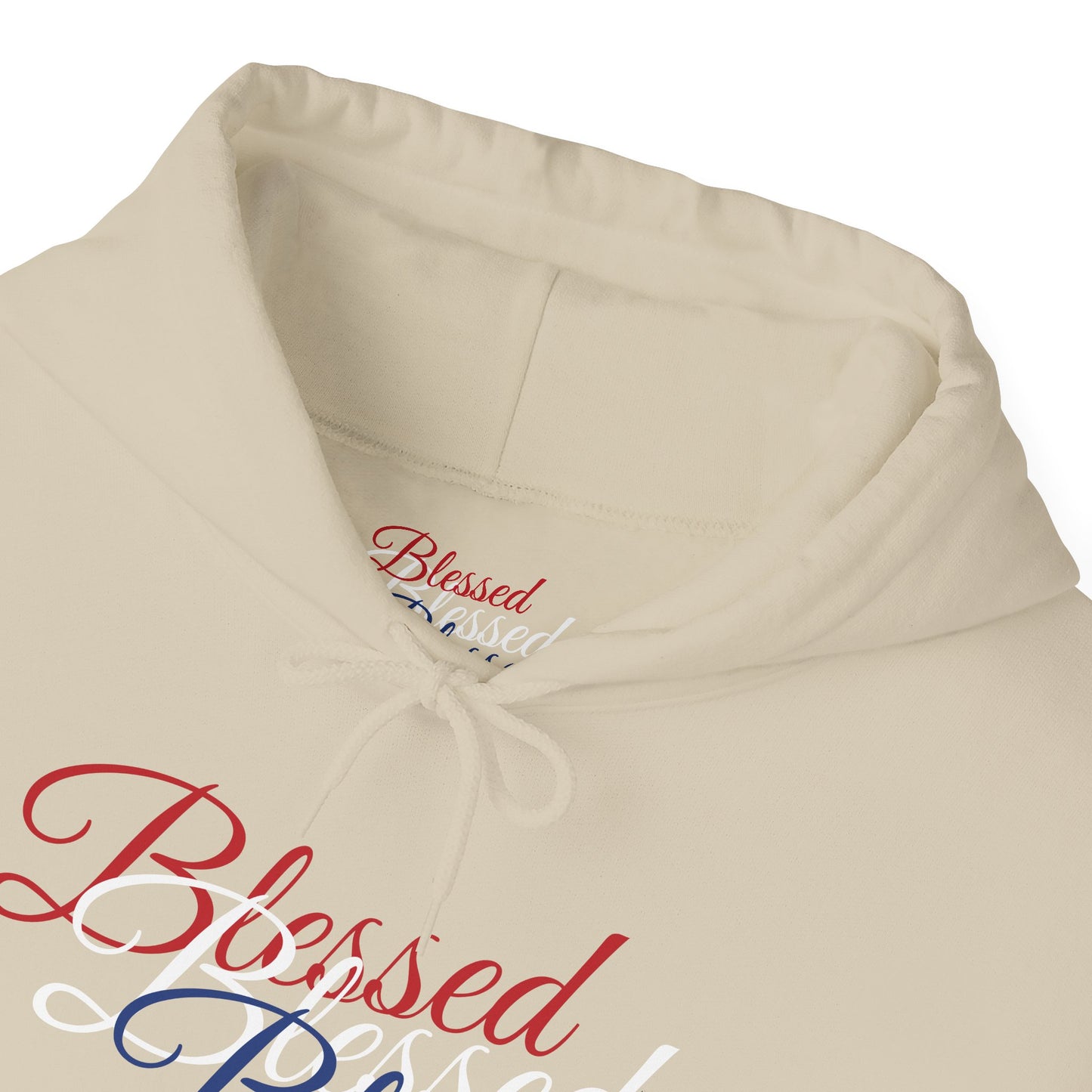 Blessed Hoodie – Patriotic Red, White & Blue Unisex Pullover Sweatshirt with Front & Back Print – Cozy, Positive Vibes Gift