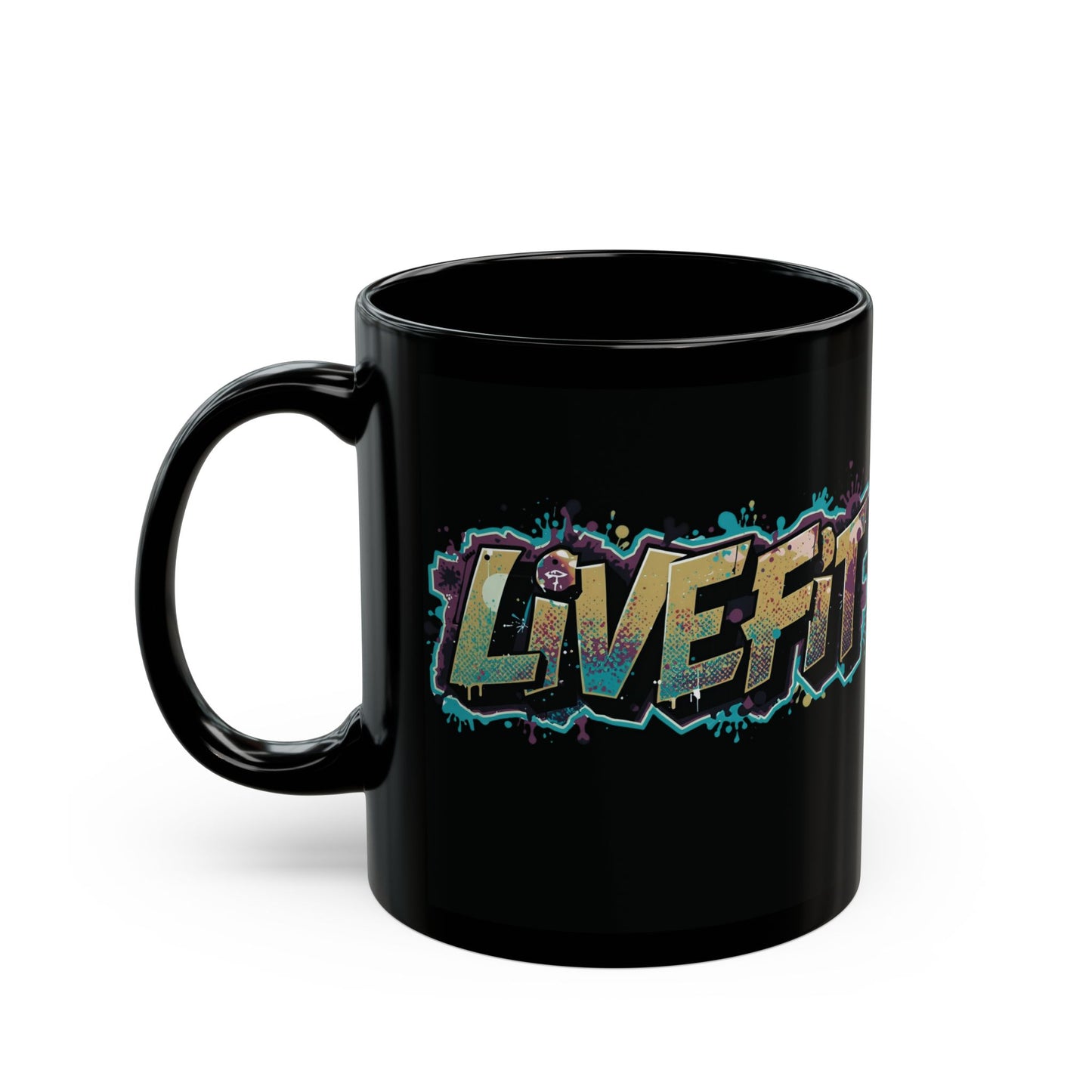Fitness Motivational Mug - Live Fit Coffee Cup - Workout Gift - Gym Drink-ware - Black Mug for Fitness Enthusiasts - Christmas Gift