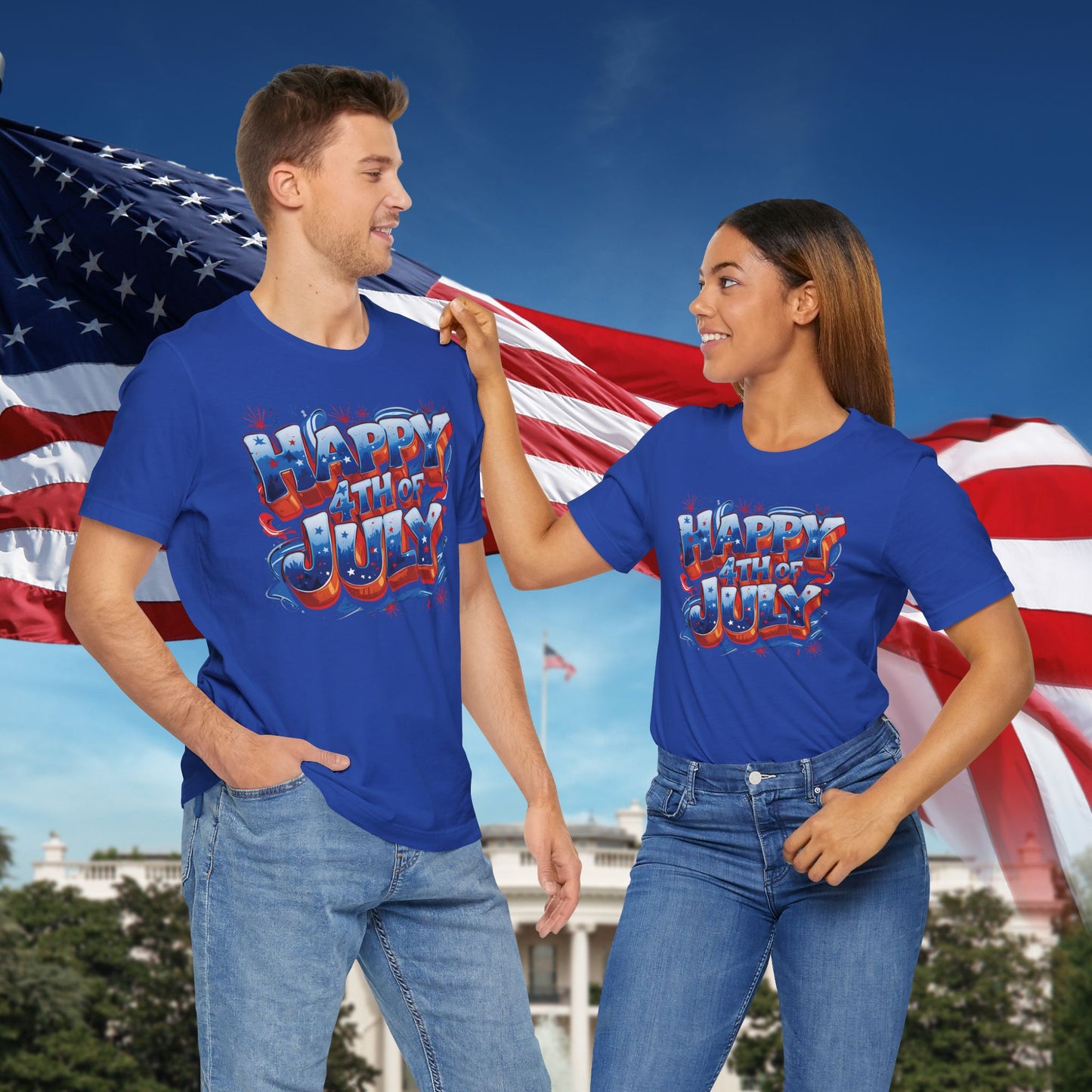 Happy 4th Of July, Print Design T-Shirt, Independence Day, American Flag, Bald Eagle, Red White Blue