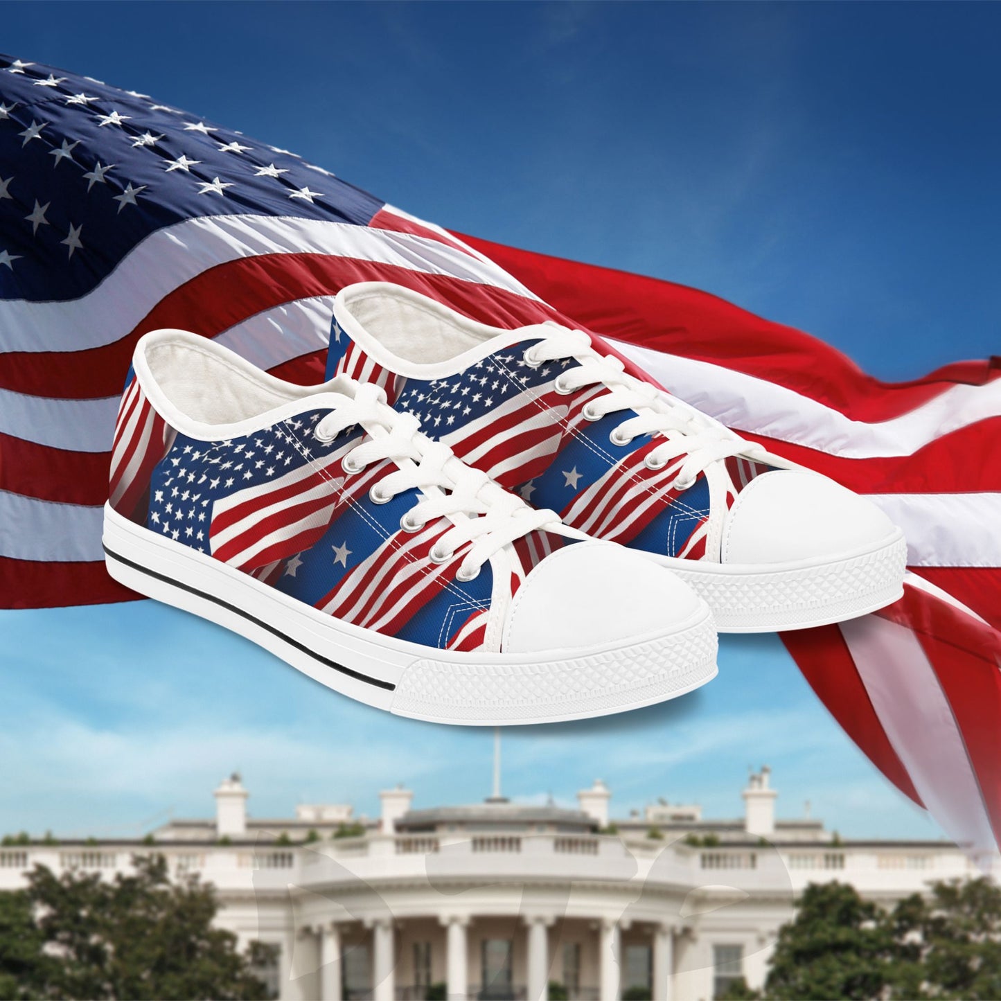 π₯π Patriotic π₯ Women's Low Top Sneakers π₯ Stars & Stripes Design π₯ White Sole & Black Sole to Choose From π₯