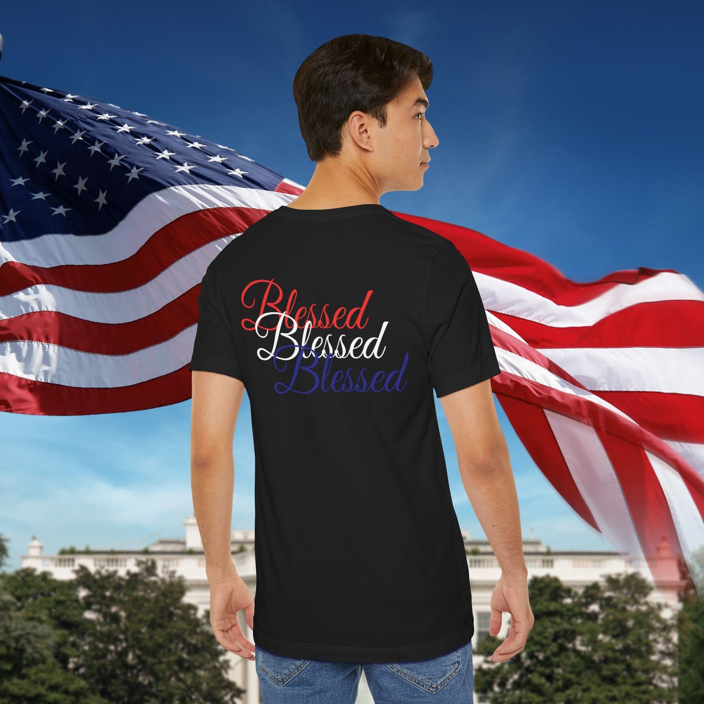 Red White Blue Blessed Design Unisex Tee
