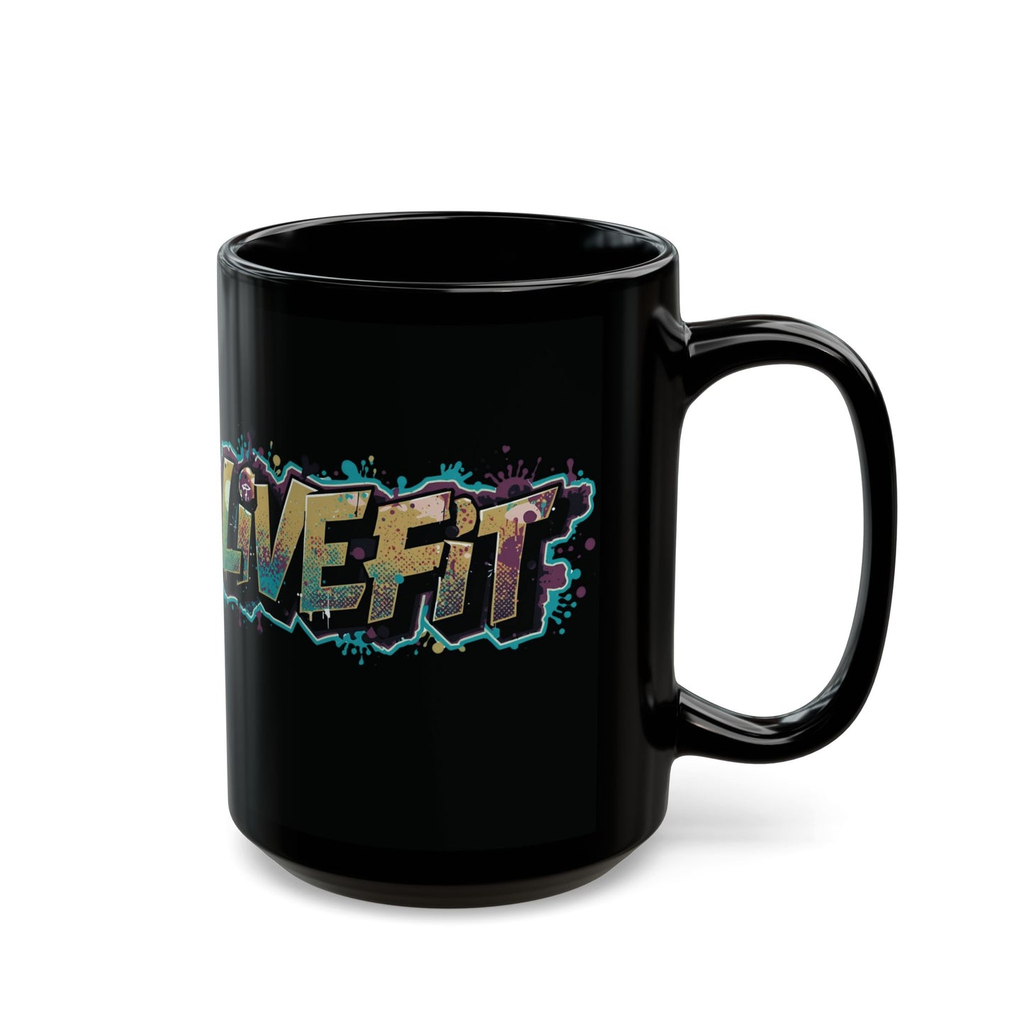 Fitness Motivational Mug - Live Fit Coffee Cup - Workout Gift - Gym Drink-ware - Black Mug for Fitness Enthusiasts - Christmas Gift