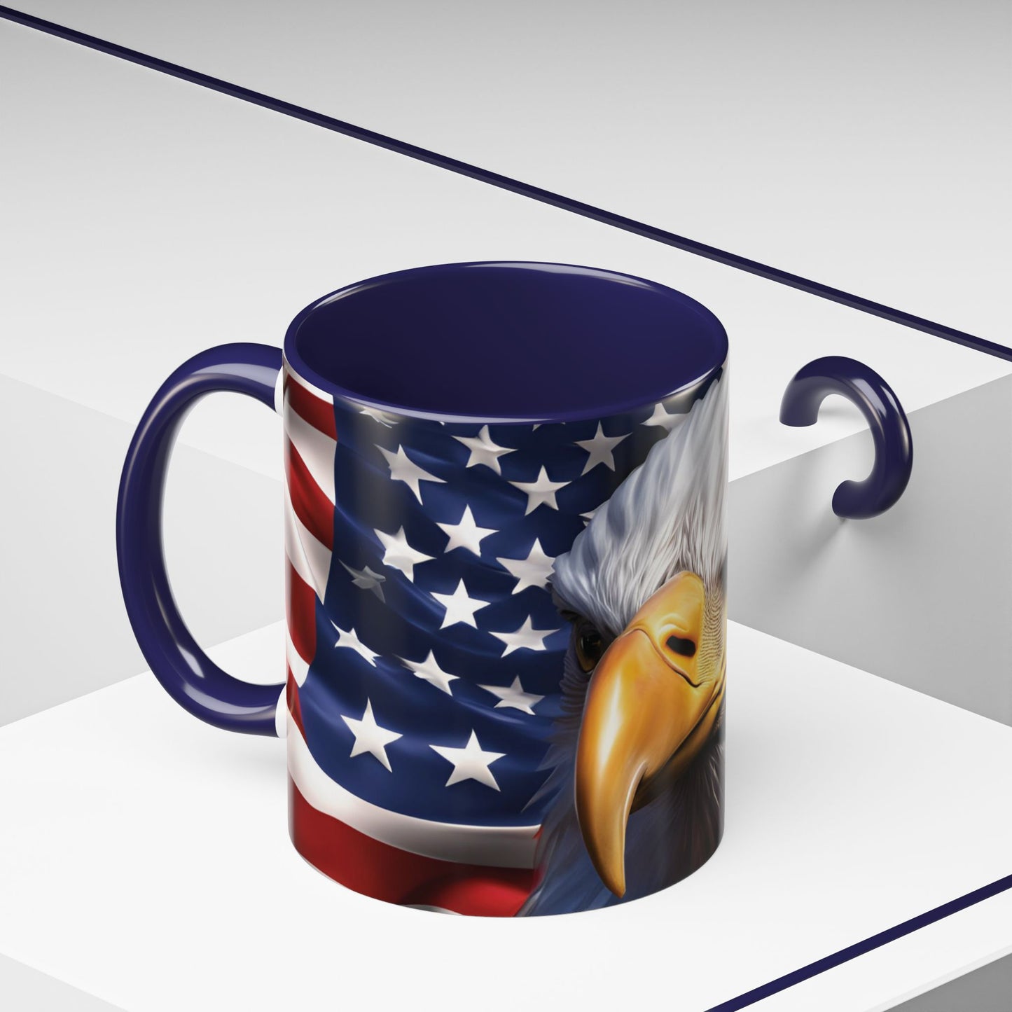 Patriotic Bald Eagle Coffee Mug – American Flag Accent Cup for Proud Americans & Veterans (11oz & 15oz, Multiple Colors)