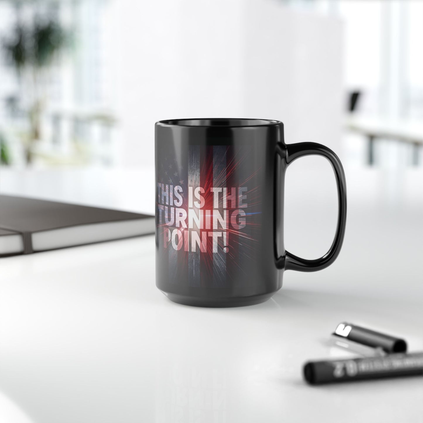 This Is The Turning Point! - Charlie Kirk Inspired - Patriotic American Flag Design - Sleek Black Ceramic Mug - 11oz/15oz