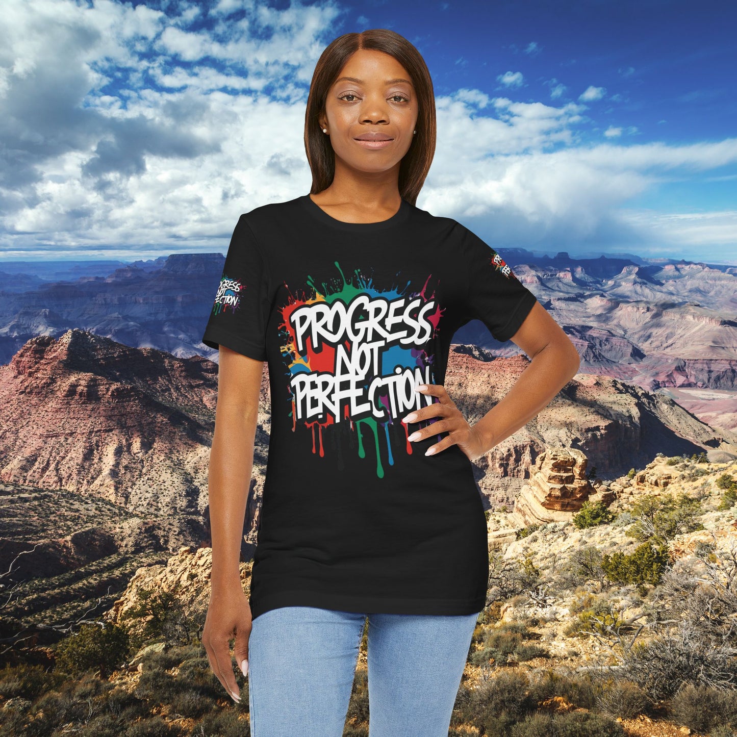 💥 Vibrant 💥 Eye-catching 💥 Motivational 💥 All Over Print 💥 Unisex T-shirt 💥 Progress Not Perfection 💥 Art-Inspired 💥 Apparel 💥 Sizes XS x 4XL 💥