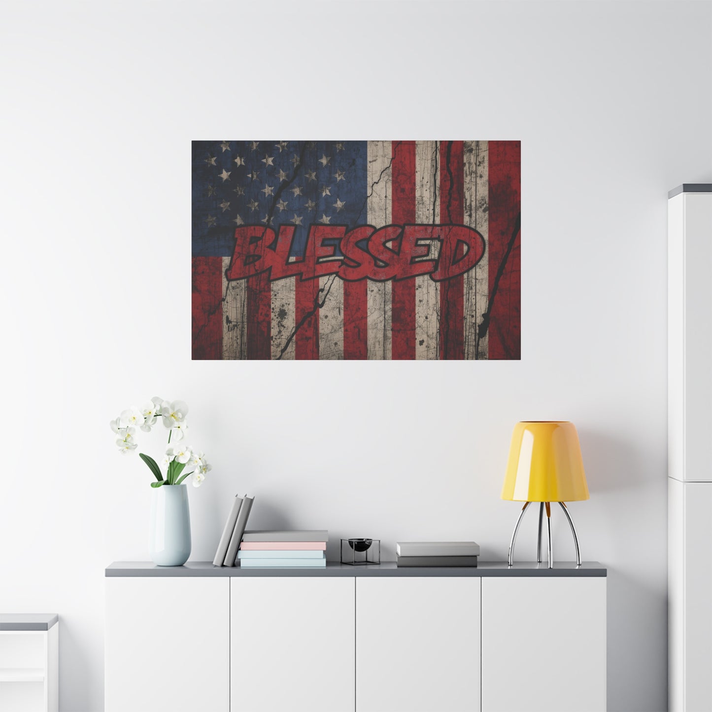 Blessed Patriotic Canvas Wall Art, Americana Decor, Home Wall Decoration, Rustic Flag Artwork, US Flag Decor
