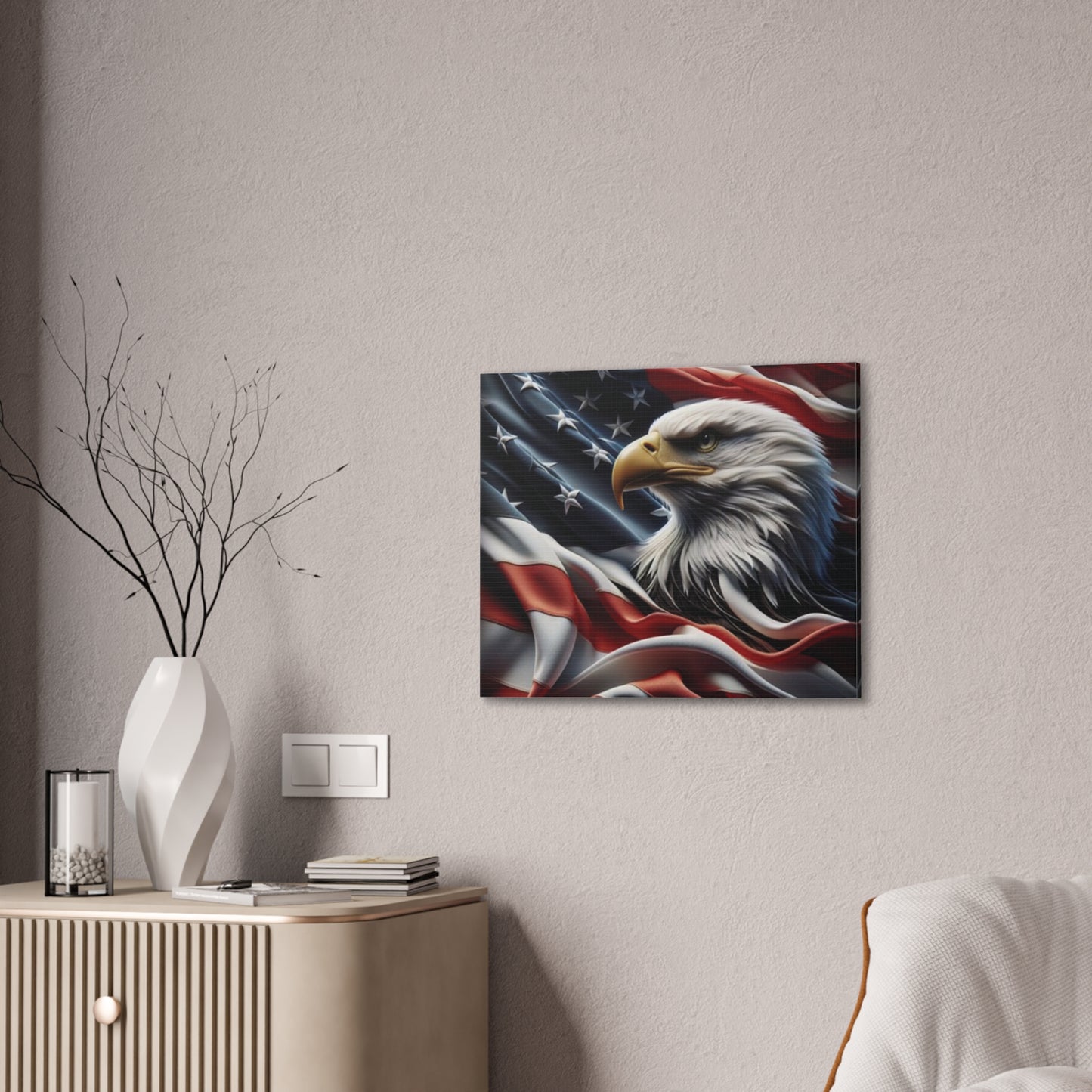 Patriotic Canvas Wall Art, American Eagle & Flag Print, Home Decor for Veterans, Memorial Day, Independence Day, Gifts