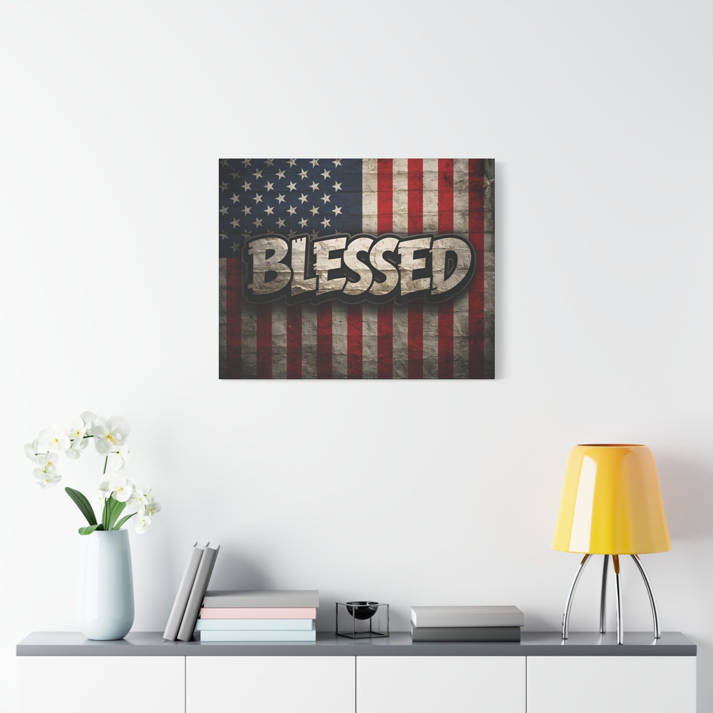 Blessed American Flag Canvas Wall Art, Patriotic Home Decor, Inspirational Gift, Rustic Wall Decor, Americana Artwork