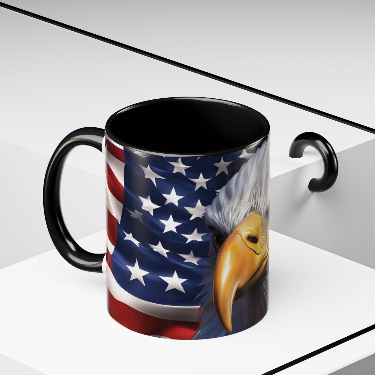Patriotic Bald Eagle Coffee Mug – American Flag Accent Cup for Proud Americans & Veterans (11oz & 15oz, Multiple Colors)