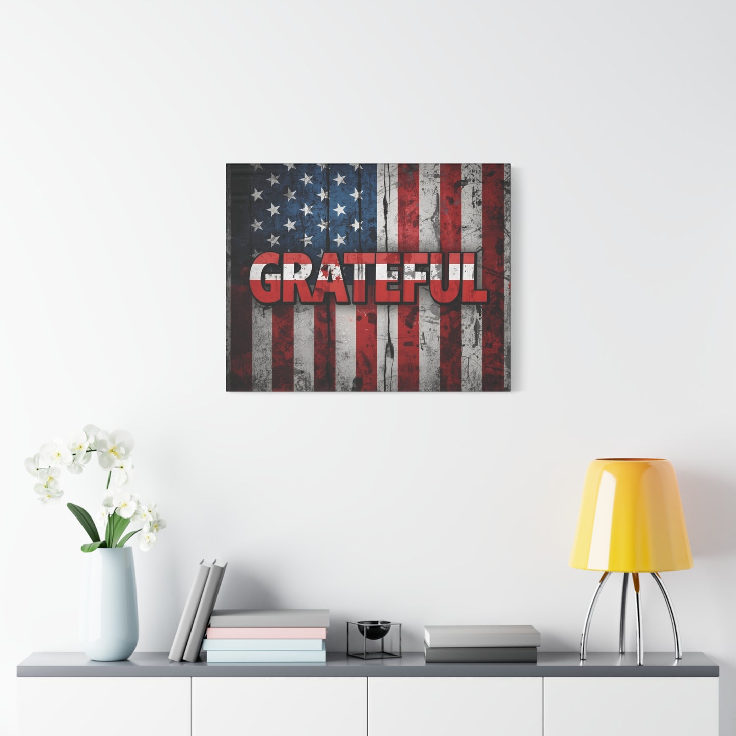 Grateful American Flag Wall Art | Patriotic Canvas Decor, Home Wall Decor, Inspirational Gift, 4th of July Decoration, Veteran's Day