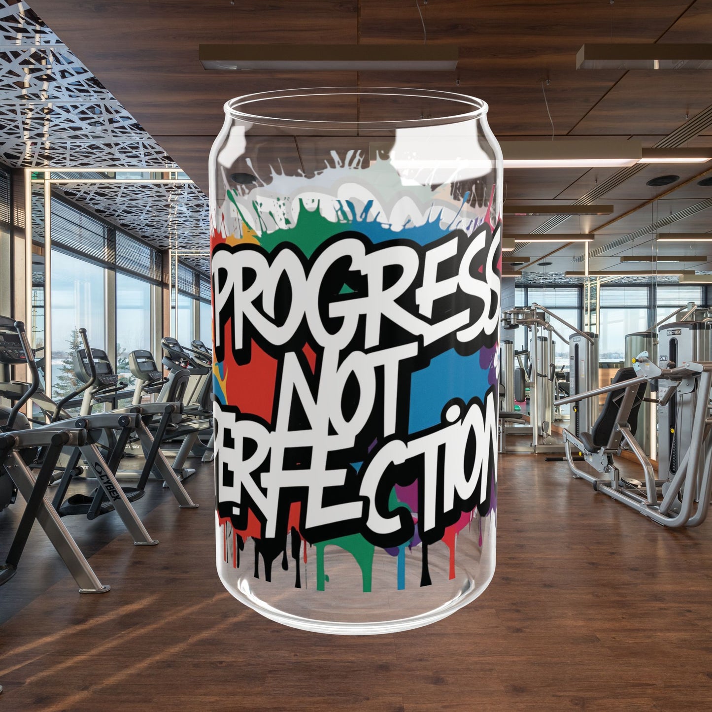 π₯ Sipper Glass 16oz π₯ Vibrant π₯ Progress Not Perfection Design π₯