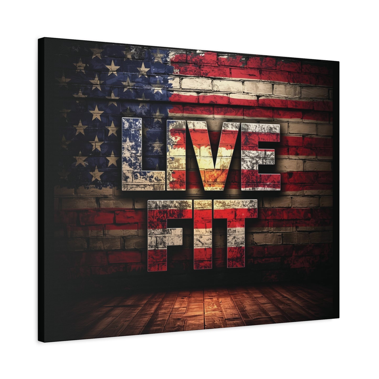 American Pride Canvas Wall Art - Live Fit Decor - Fitness Motivation - Patriotic Gift - USA Flag Artwork - Red White Blue -