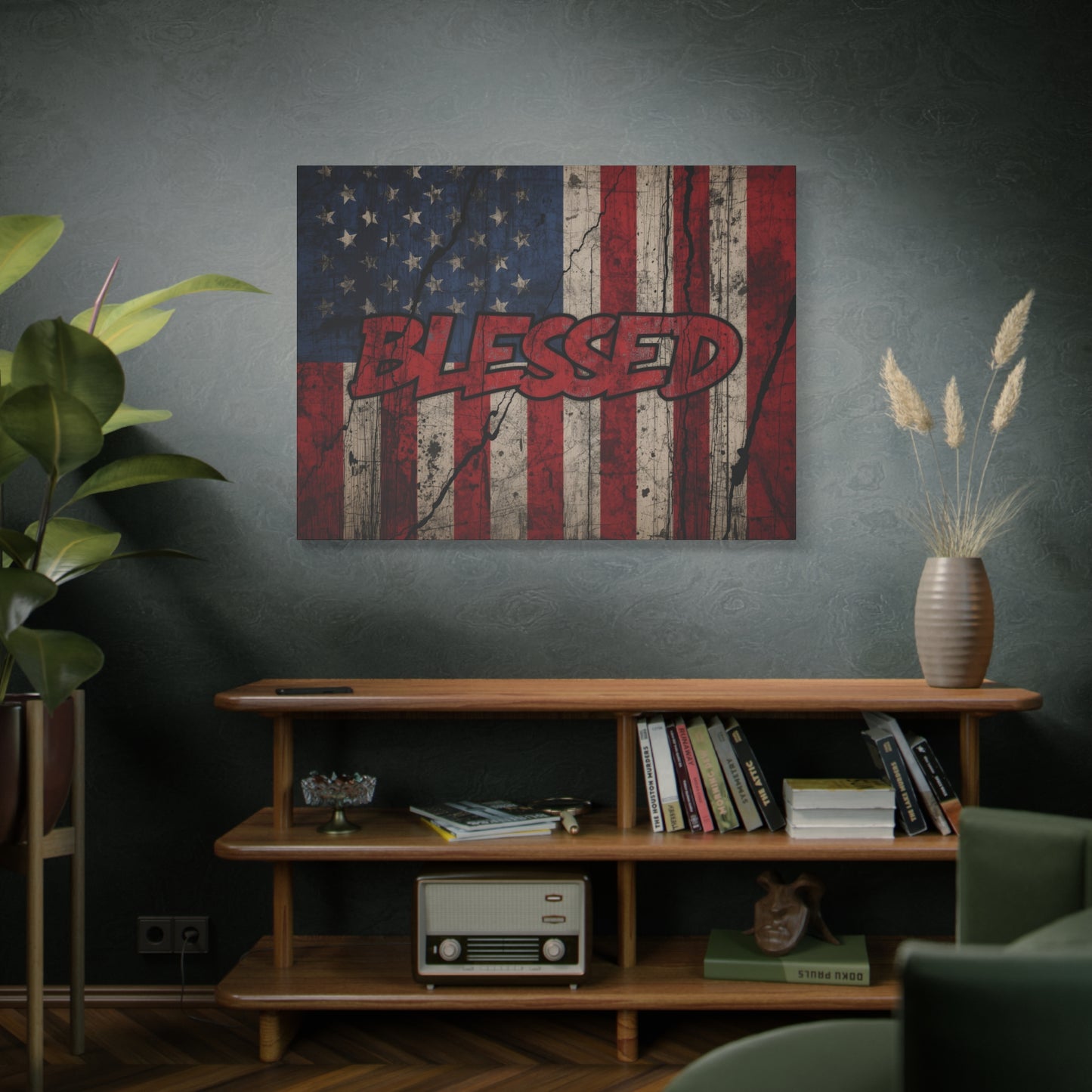 Blessed Patriotic Canvas Wall Art, Americana Decor, Home Wall Decoration, Rustic Flag Artwork, US Flag Decor