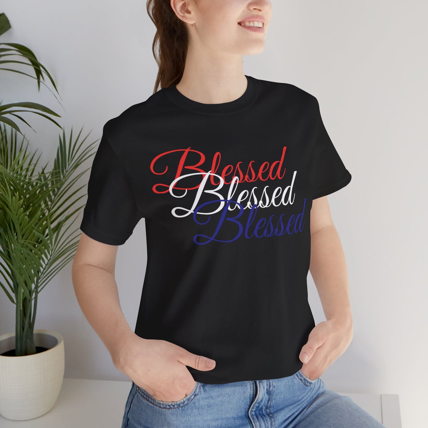 Red White Blue Blessed Design Unisex Tee