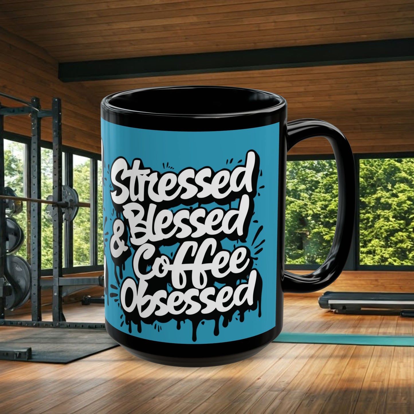 Coffee Lover's 11oz & 15oz Sleek Black Ceramic Mug - Stressed, Blessed & Coffee Obsessed Print, Gift for Coffee Lovers, Gift For Her, Inspirational Mug, Home & Office, Fun Gift Idea