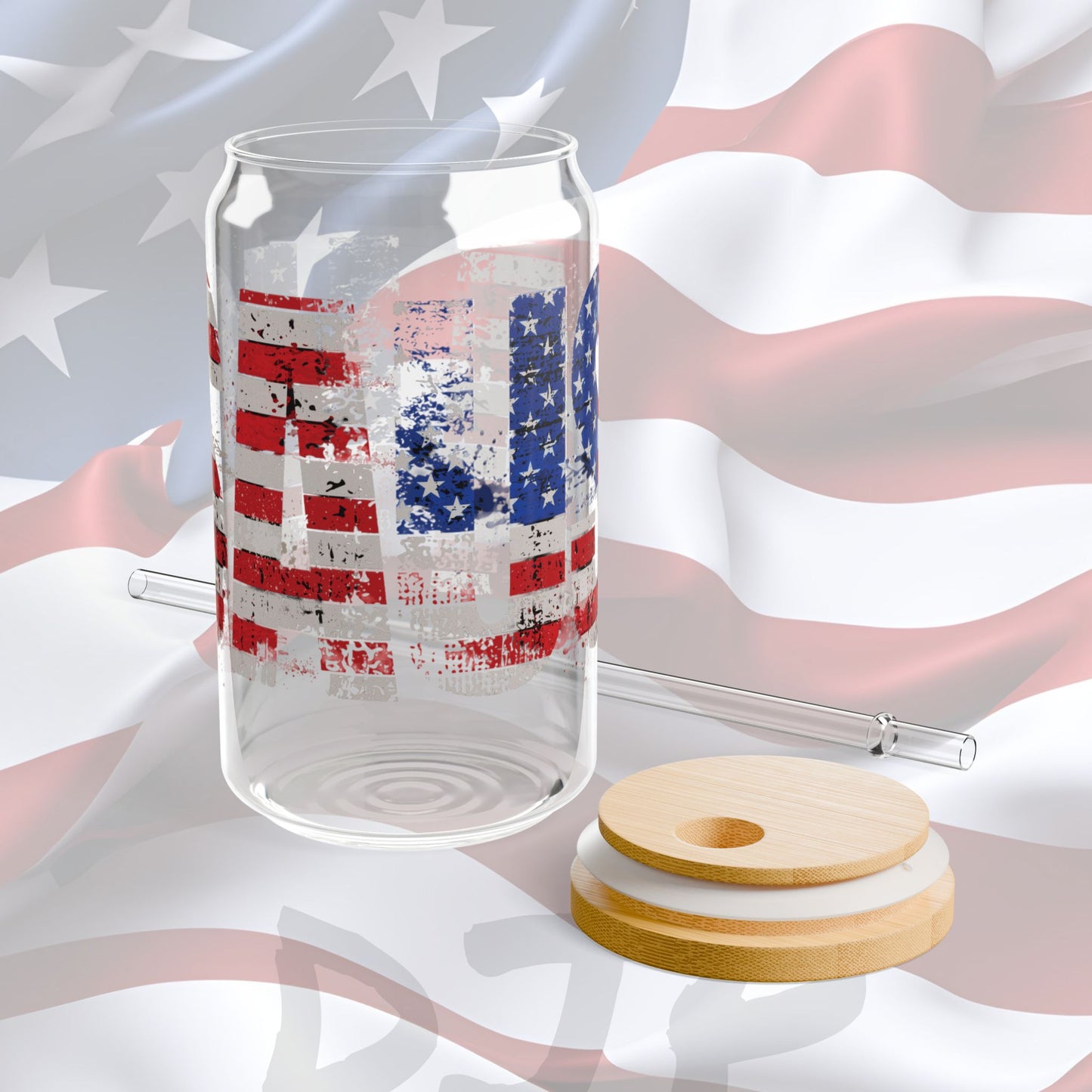 π₯ USA Pride π₯ 16 oz π₯ Clear π₯ Tempered π₯ Sipper Glass π₯Gasket-Push Bamboo Lid π₯