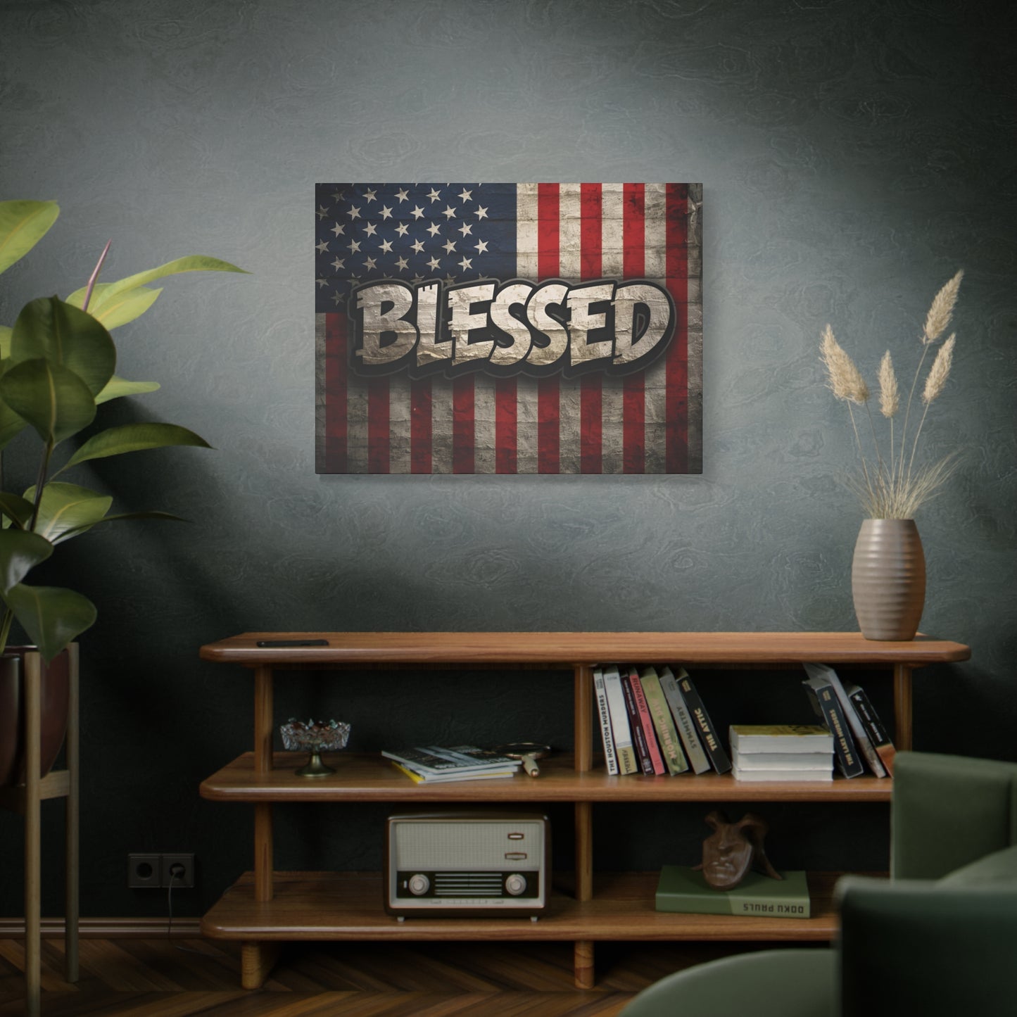 Blessed - Vintage American Flag - Red White & Blue - Canvas Wall Art - Patriotic Home Decor - Inspirational Gift - Rustic Wall Decor - Americana Artwork -