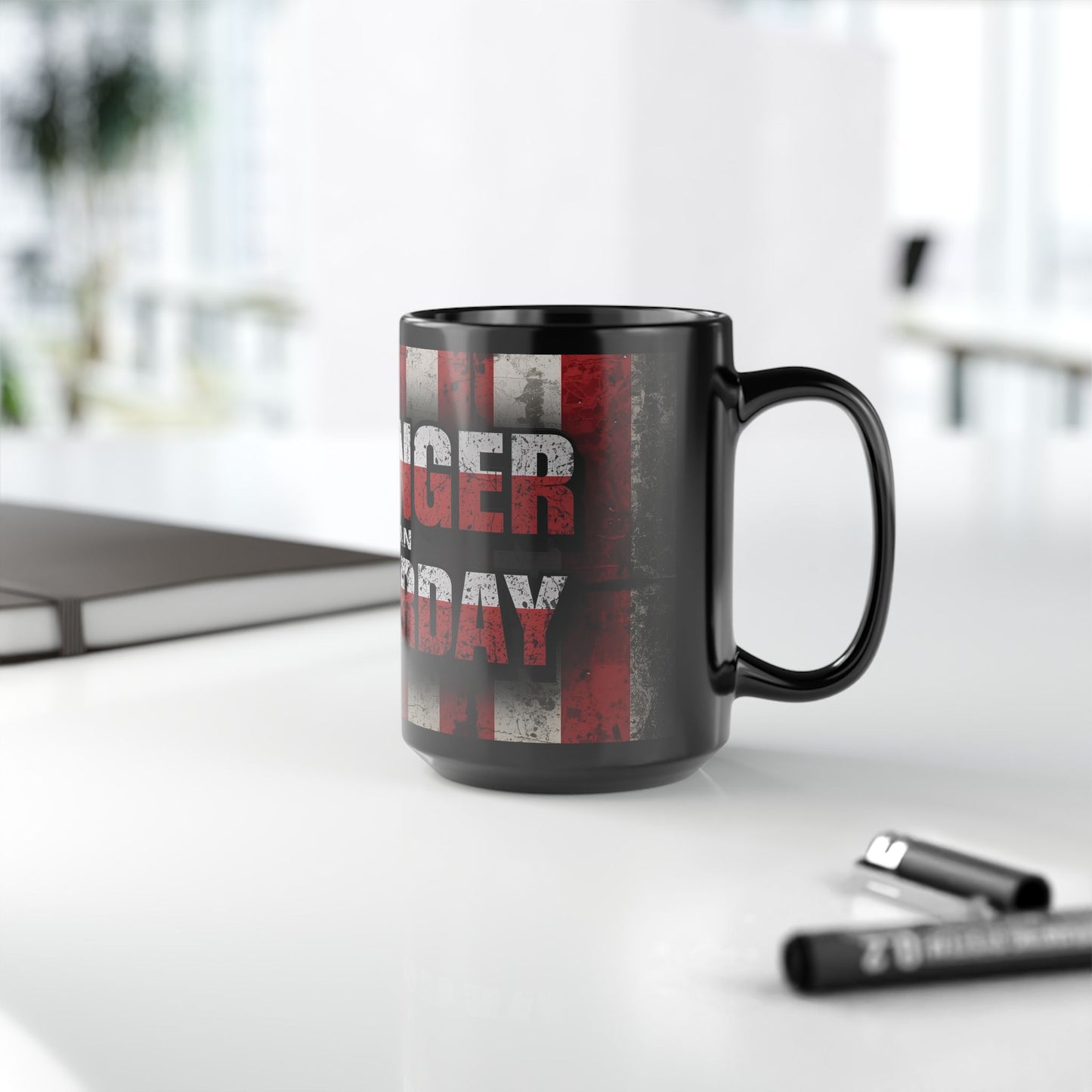 Motivational Black Mug - Stronger Than Yesterday - Coffee Lover Gift, Fitness Enthusiast Mug, Patriotic Décor, Inspirational