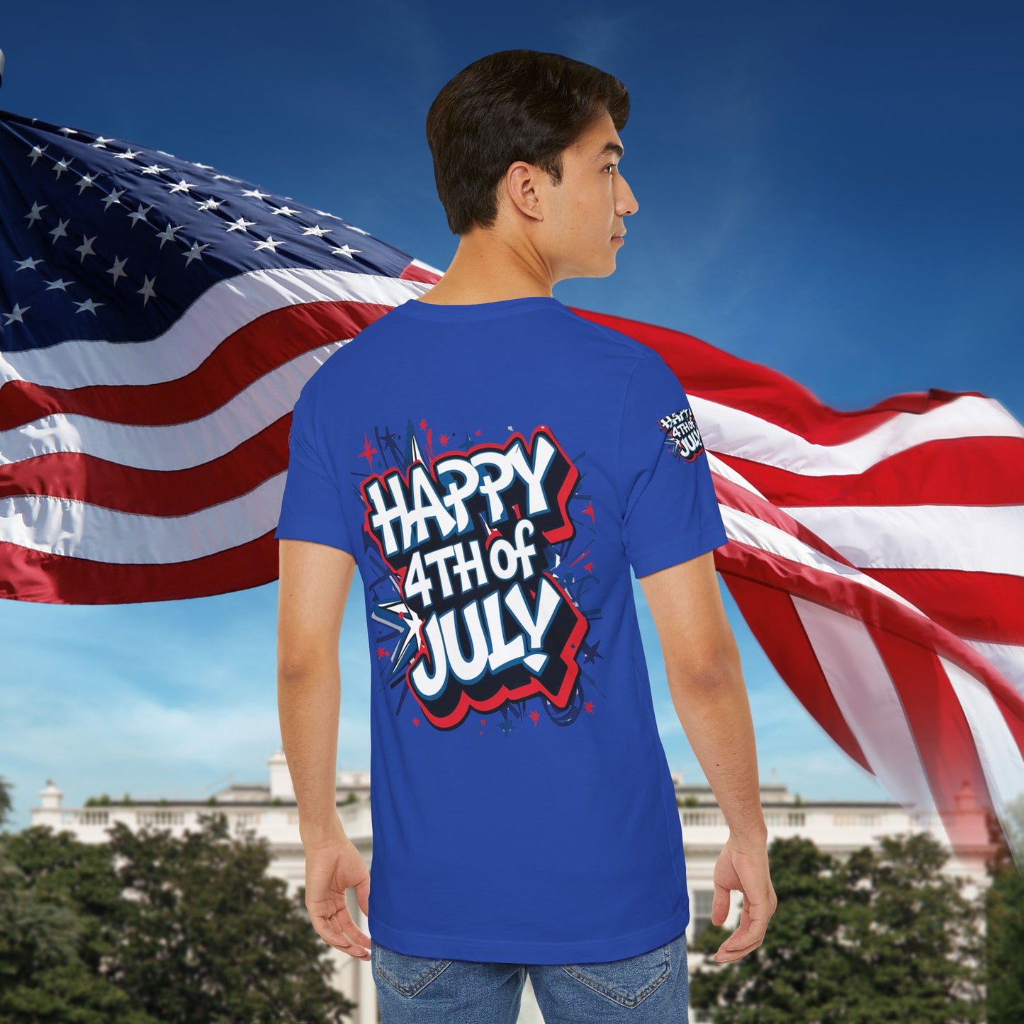 Happy 4th Of July Unisex Jersey Short Sleeve Tee, Independence Day T-Shirt, Patriotic Shirt, Red White Blue Tee, USA Celebration Top