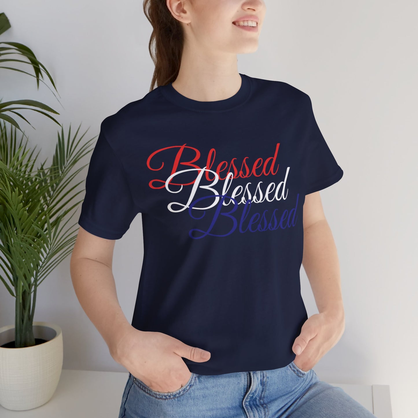 Red White Blue Blessed Design Unisex Tee