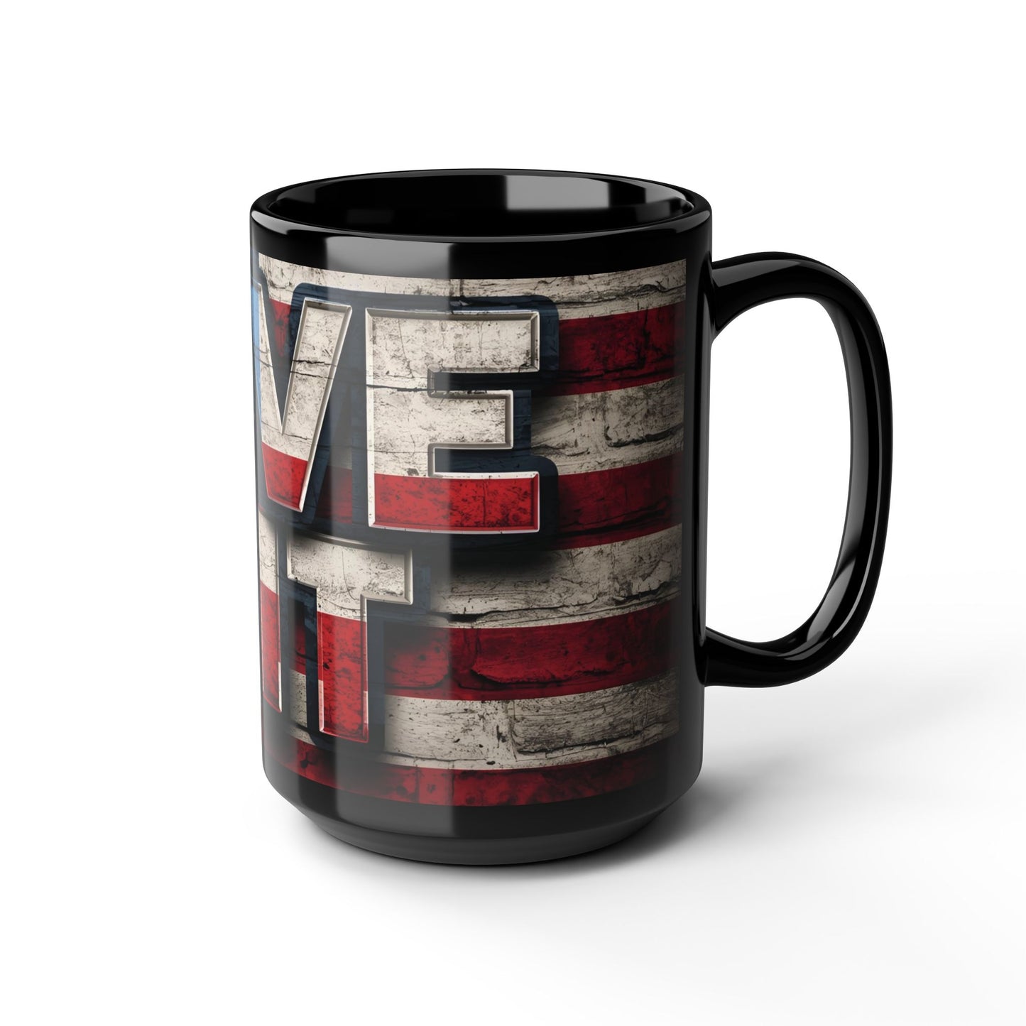 Eye-Catching - Red White Blue - Black Ceramic Mug - LIVE FIT - American Flag Backdrop