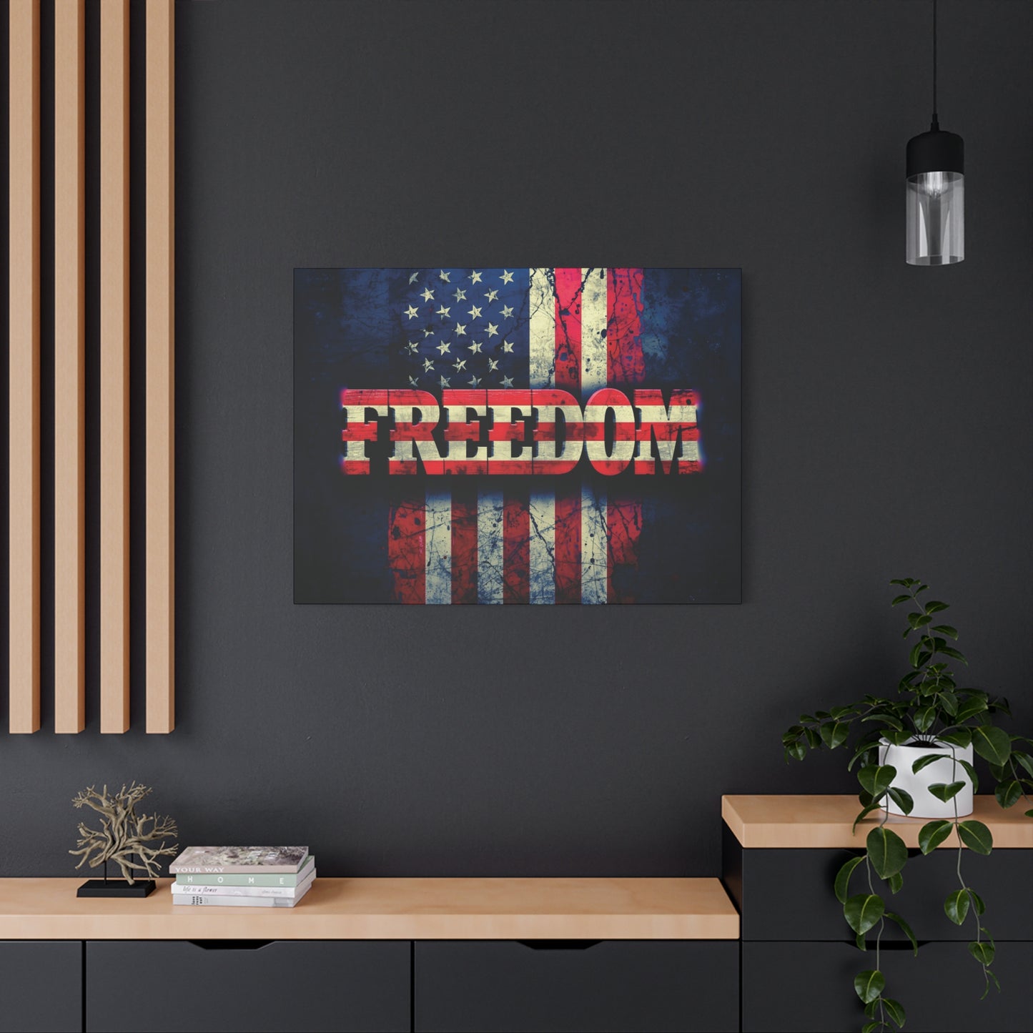 Patriotic Wall Art Print - Freedom Design Canvas Decor - American Flag Red White & Blue Artwork - Christmas Gifts - Independence Day Decoration - Home Gallery Piece -