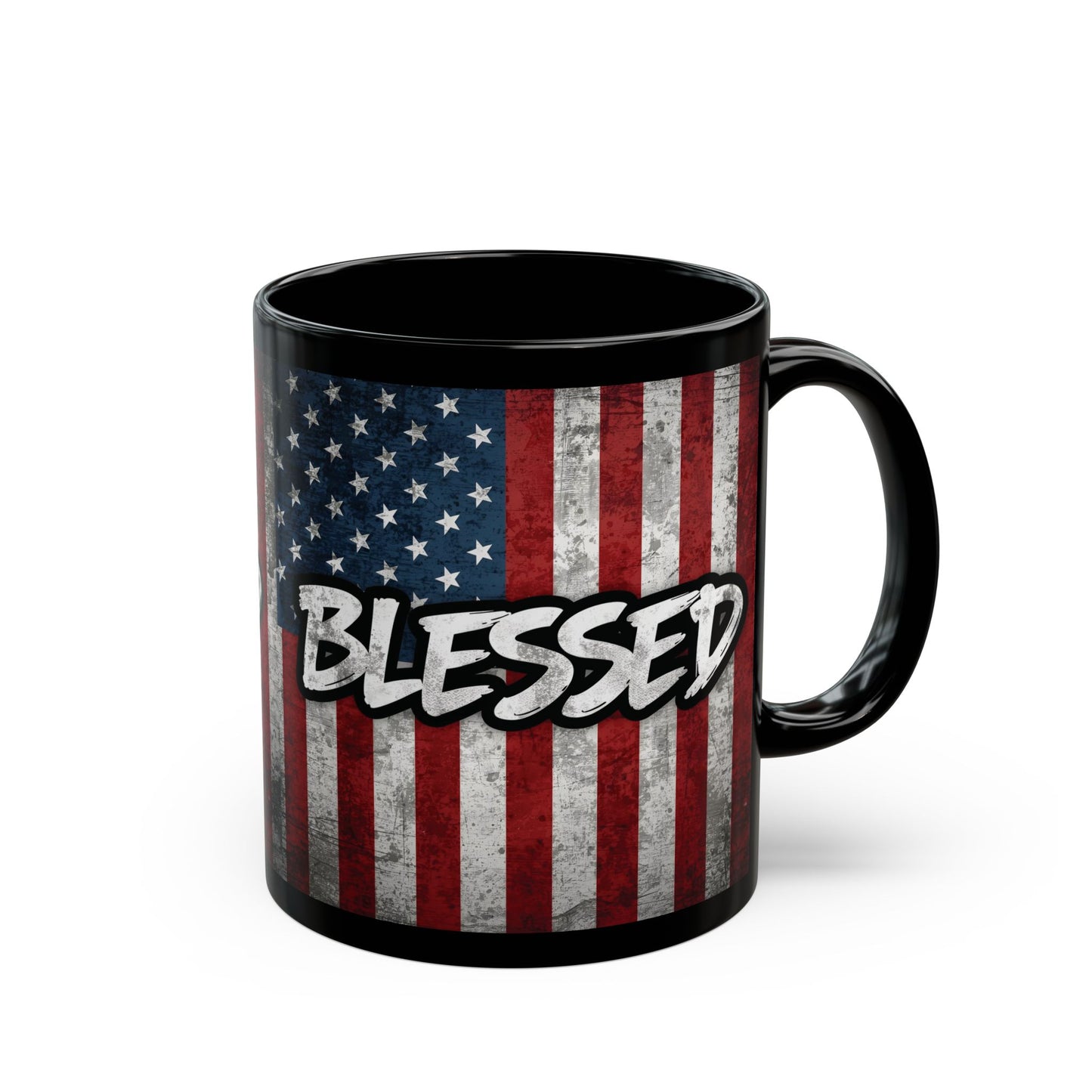 Sleek Ceramic Black Mug Blessed - American Flag - Patriotic Coffee Lover Gift - Home Decor - 11oz - 15oz
