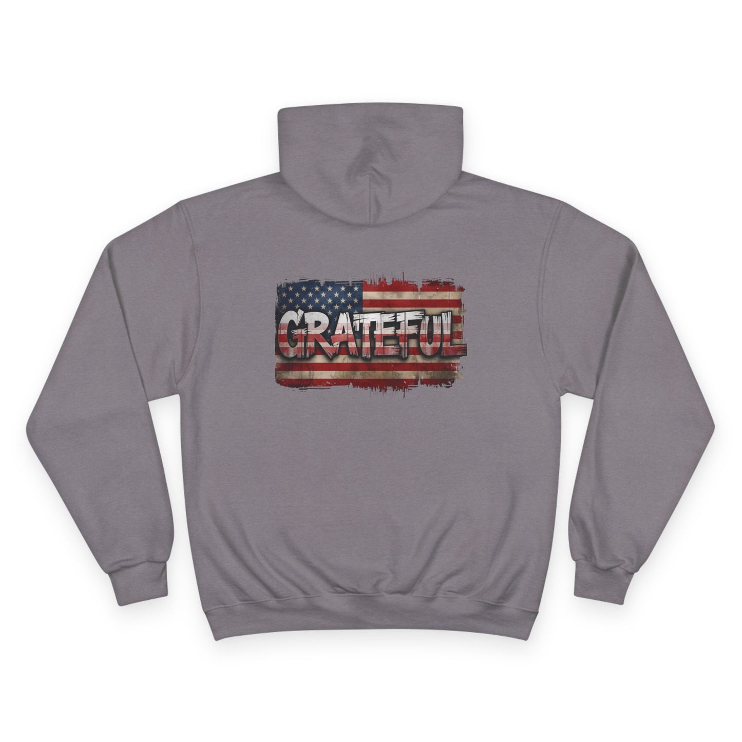 Champion Hoodie - Grateful Vintage American Flag Design - Red White Blue Backdrop - S - 3XL