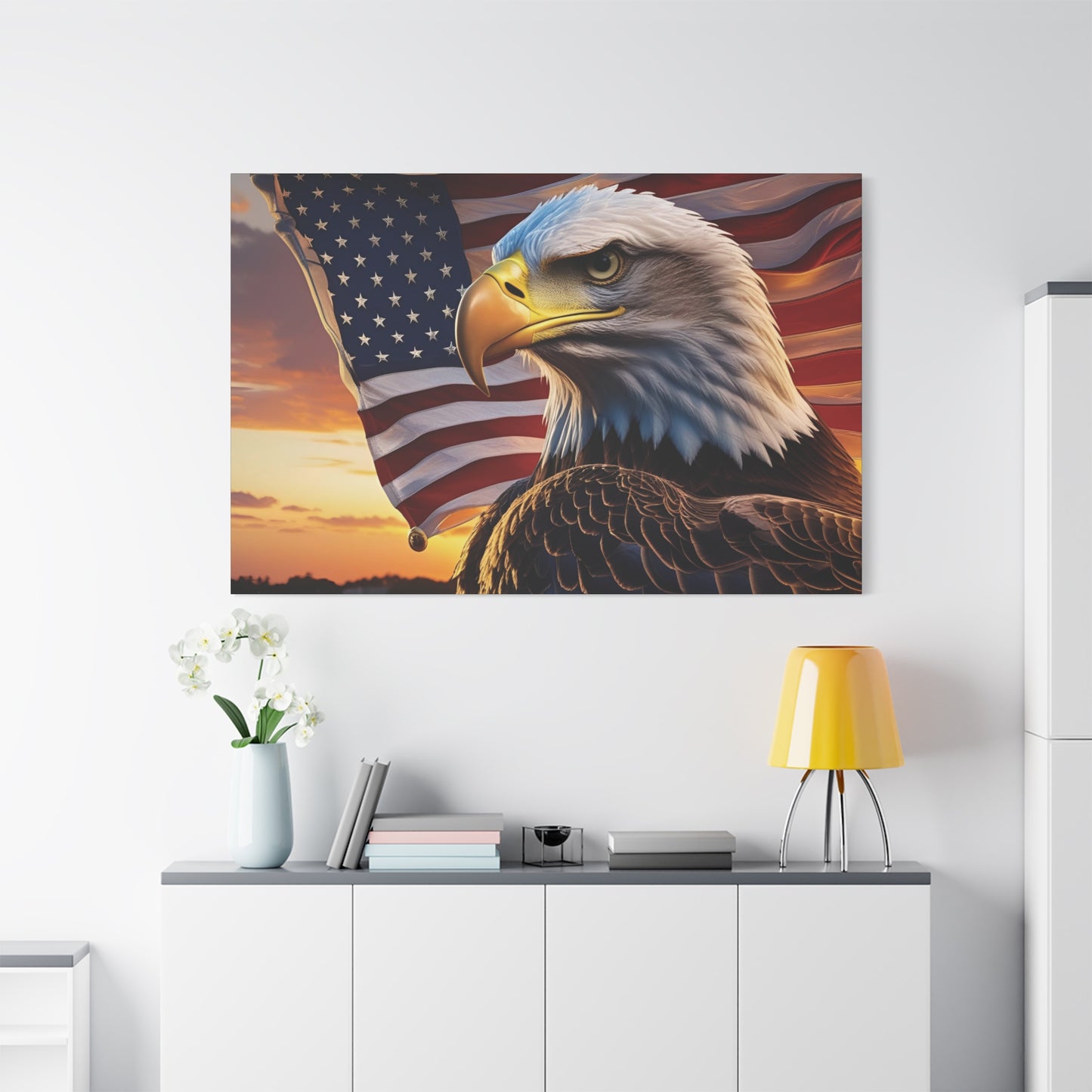 Patriotic Red Eagle Canvas Wall Art, Stretched Eagle Art - Red White Blue - American Flag Decor - Veteran's Day Gift - 4th of July Decoration, Home Gallery Wall