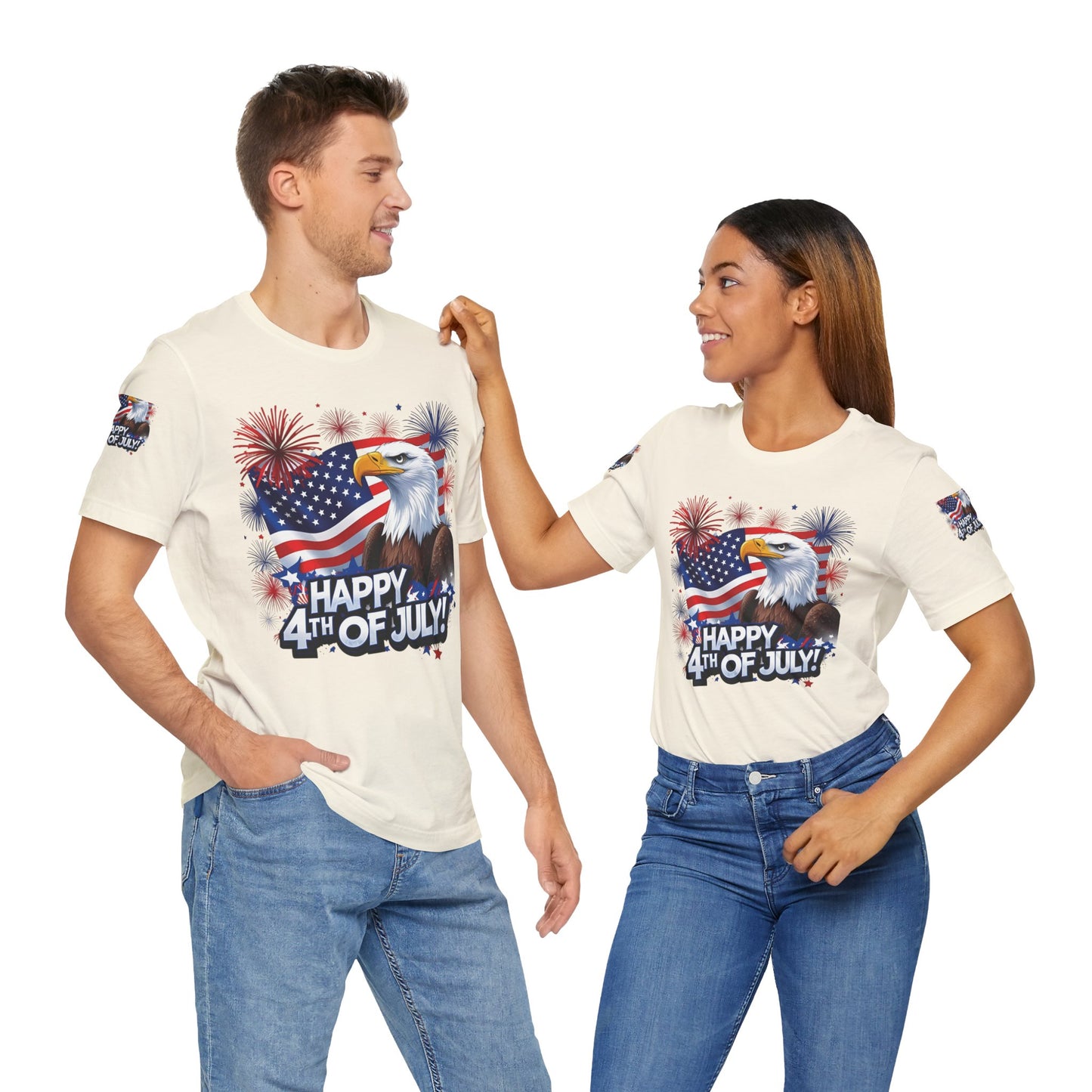 Happy 4th of July, Print Design, Unisex T-Shirt, Patriotic Print Design, Independence Day Shirt, Red White Blue Shirt, USA Tee Gift, Gift For Her, Gift For Him, American Flag, Bald Eagle