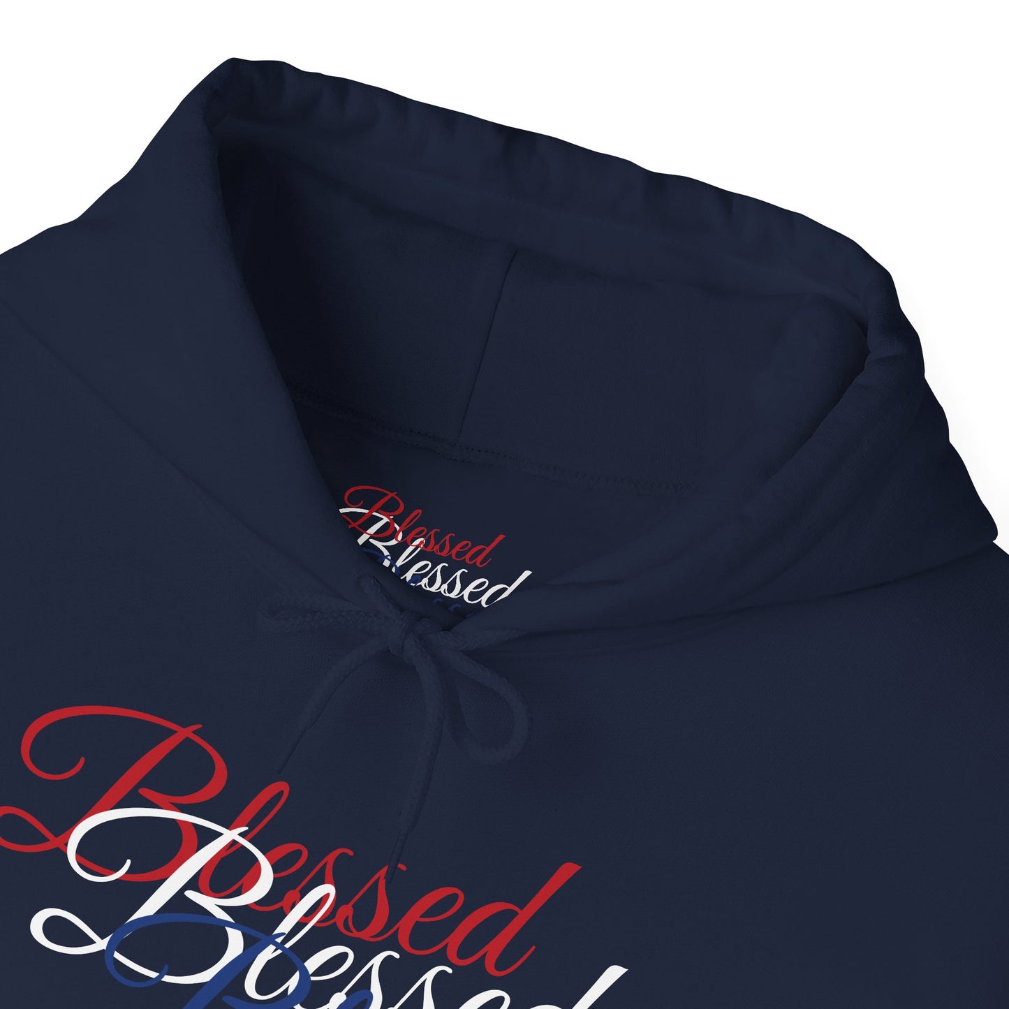 Blessed Hoodie – Patriotic Red, White & Blue Unisex Pullover Sweatshirt with Front & Back Print – Cozy, Positive Vibes Gift