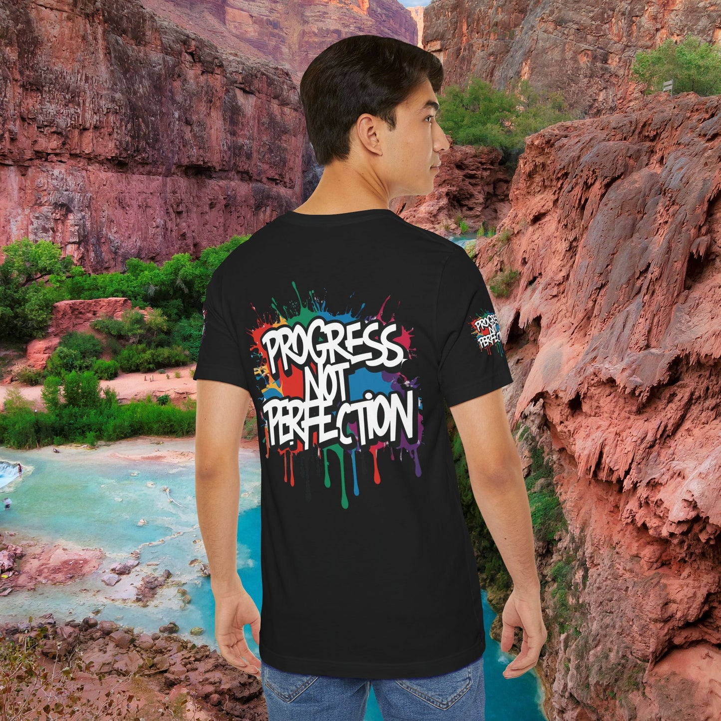 💥 Vibrant 💥 Eye-catching 💥 Motivational 💥 All Over Print 💥 Unisex T-shirt 💥 Progress Not Perfection 💥 Art-Inspired 💥 Apparel 💥 Sizes XS x 4XL 💥